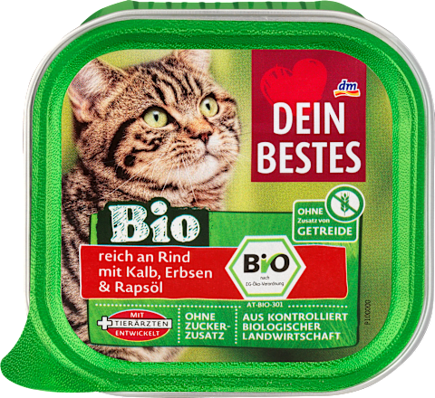 Dein Bestes Bio Nassfutter Fur Katzen Mit Rind Kalb Erbsen Rapsol 100 G Dauerhaft Gunstig Online Kaufen Dm De