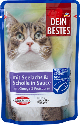 Dein Bestes Nassfutter Fur Katzen Msc Zertifiziert Mit Seelachs Scholle In Sauce 100 G Dauerhaft Gunstig Online Kaufen Dm De