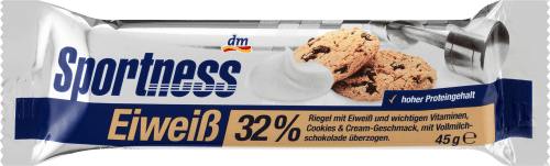 Sportness Eiweiss Riegel 32 Cookies Cream Geschmack Mit Milchschokolade Uberzogen 45 G Dauerhaft Gunstig Online Kaufen Dm De