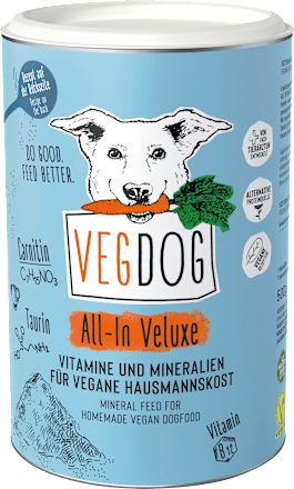 vegdog nahrungserganzung fur hunde all in veluxe vitamine und spurenelemente fur selbstgekochte vegane rationen 500 g dauerhaft gunstig online kaufen dm de