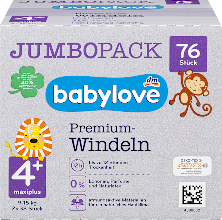 Babylove Windeln Premium Gr 4 Maxiplus 9 15 Kg Jumbo Pack 76 St Dauerhaft Gunstig Online Kaufen Dm De