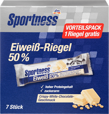 Sportness Eiweiss Riegel 50 7er Pack Crispy White Chocolate Geschmack Mit Weisser Schokolade Uberzogen 7x45g 315 G Dauerhaft Gunstig Online Kaufen Dm De