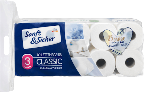 Sanft Sicher Toilettenpapier Classic Xxl 3 Lagig 20x200 Blatt 20 St Dauerhaft Gunstig Online Kaufen Dm De