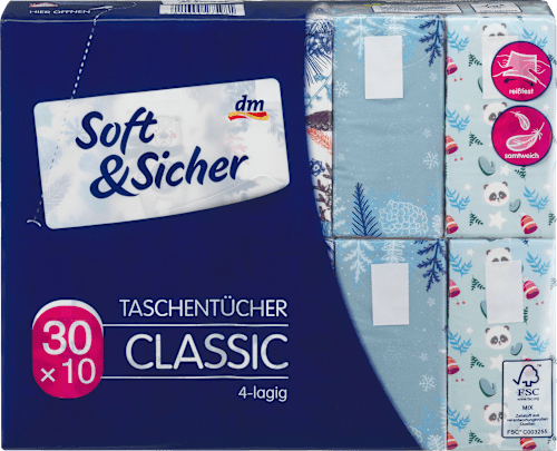 Soft&Sicher Taschentücher Classic Design 4-lagig (30x10 Stück), 300 St