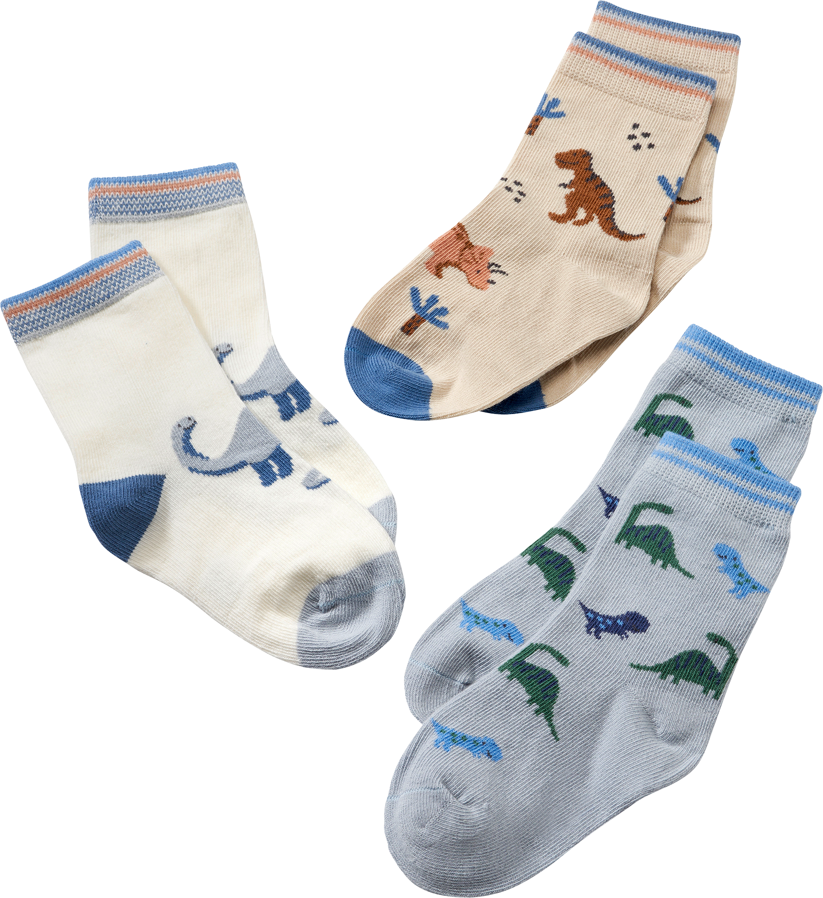 Socken mit Dino-Motiven, weiß + blau + grün, Gr. 19/22