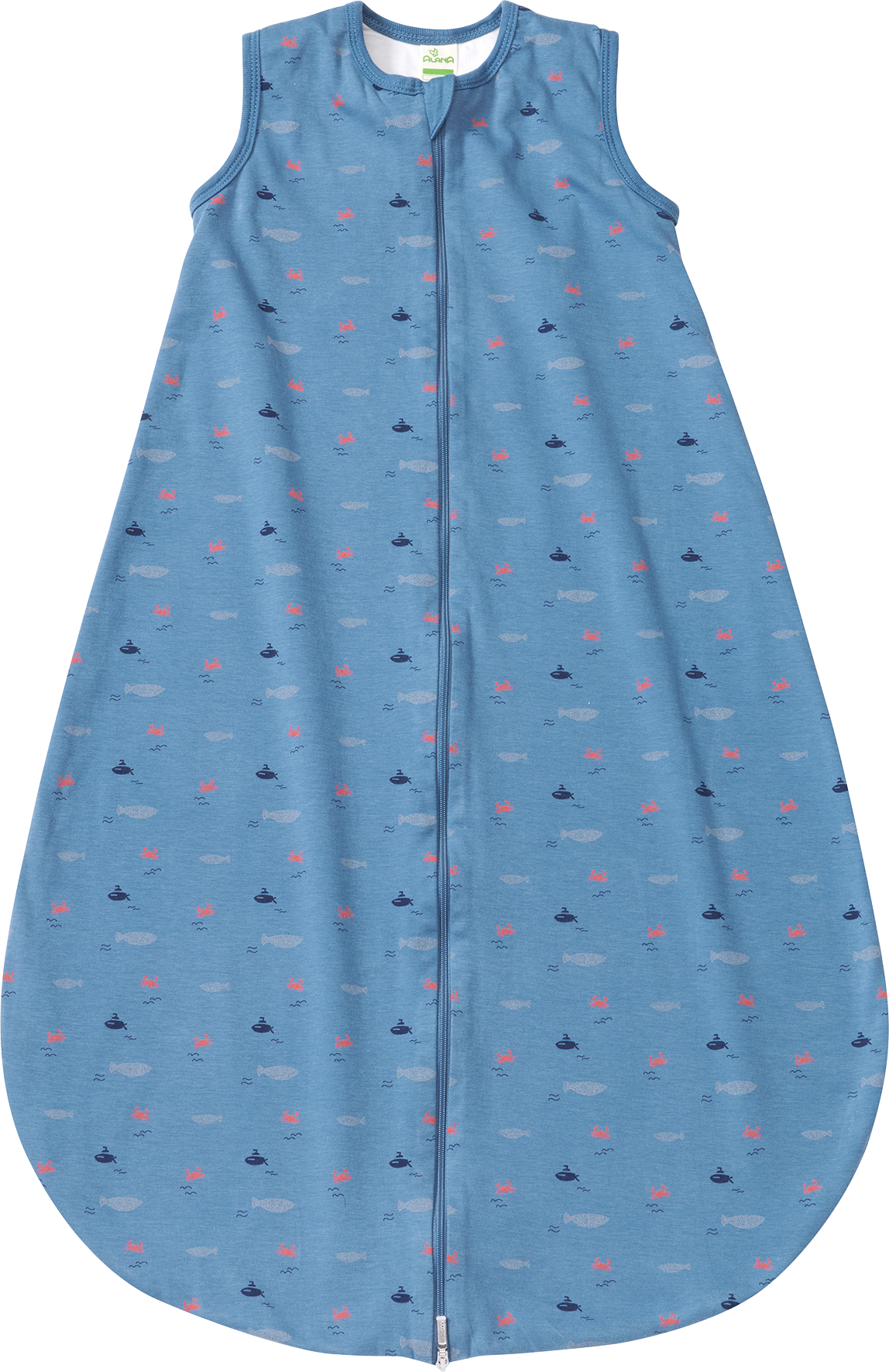 Schlafsack 1 TOG, mit Fisch-Krabben-Muster, blau, 70 cm