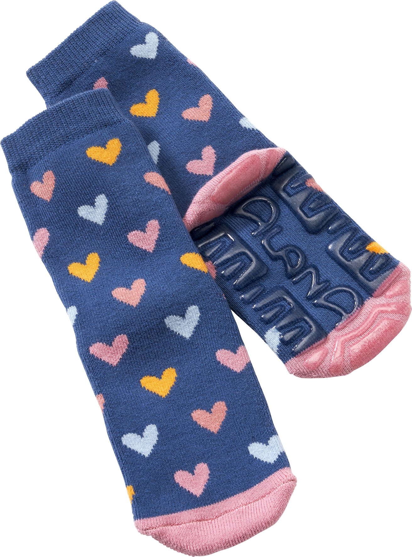 Stoppersocken mit Herz-Muster, blau & rosa, Gr. 27/28