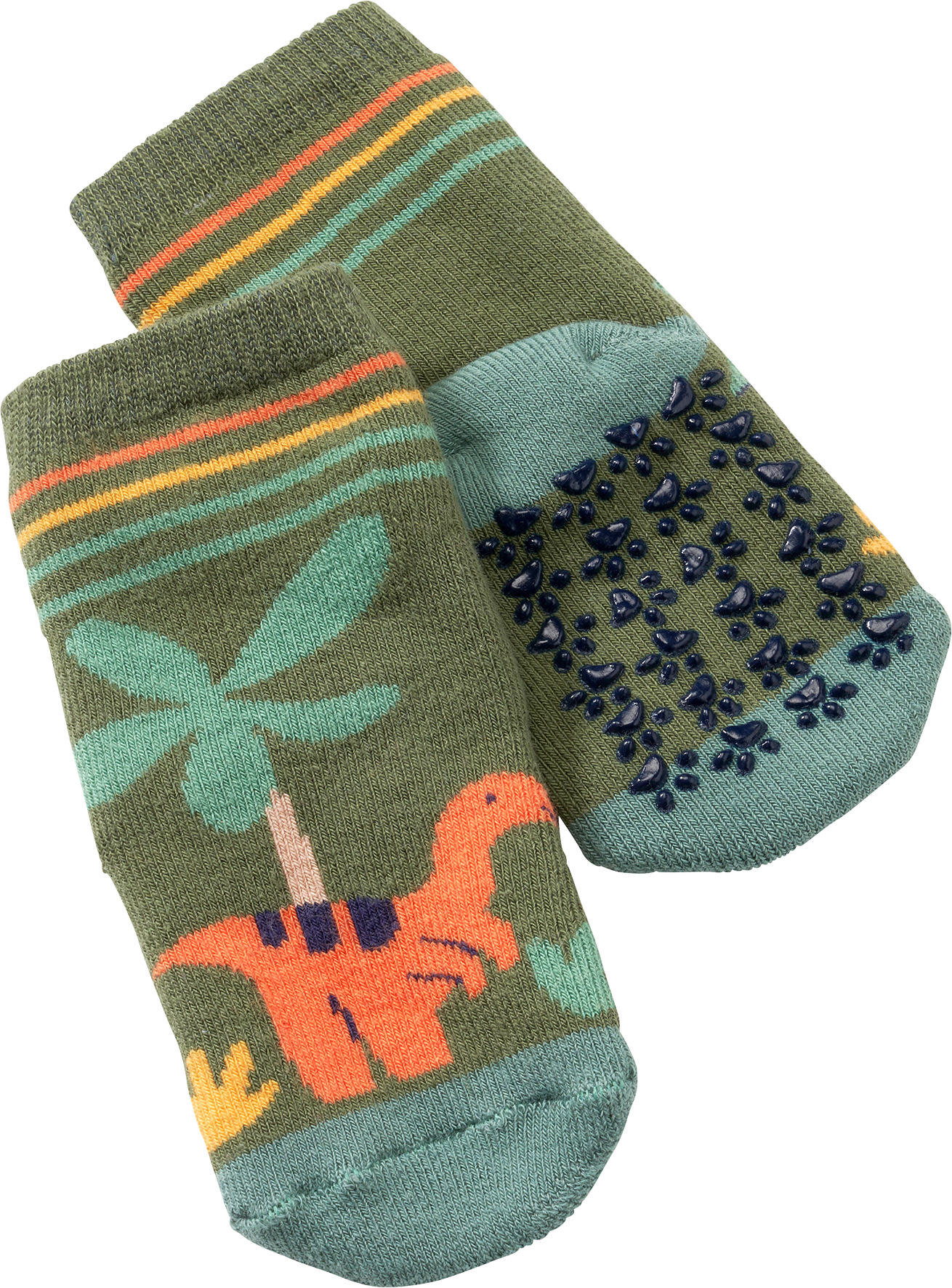 ABS Socken mit Dino-Motiv, grün & orange & gelb, Gr. 18/19