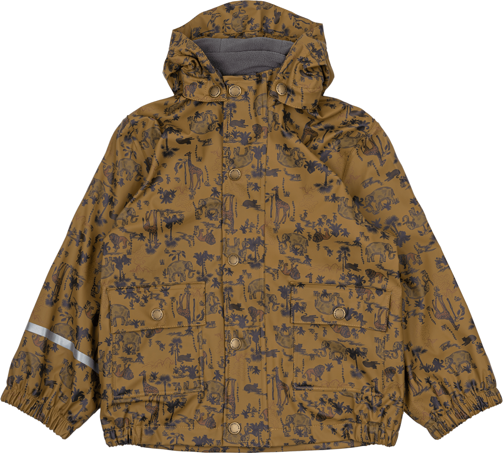 Regenjacke mit Safari-Muster + Fleece-Futter, braun, Gr. 98/104