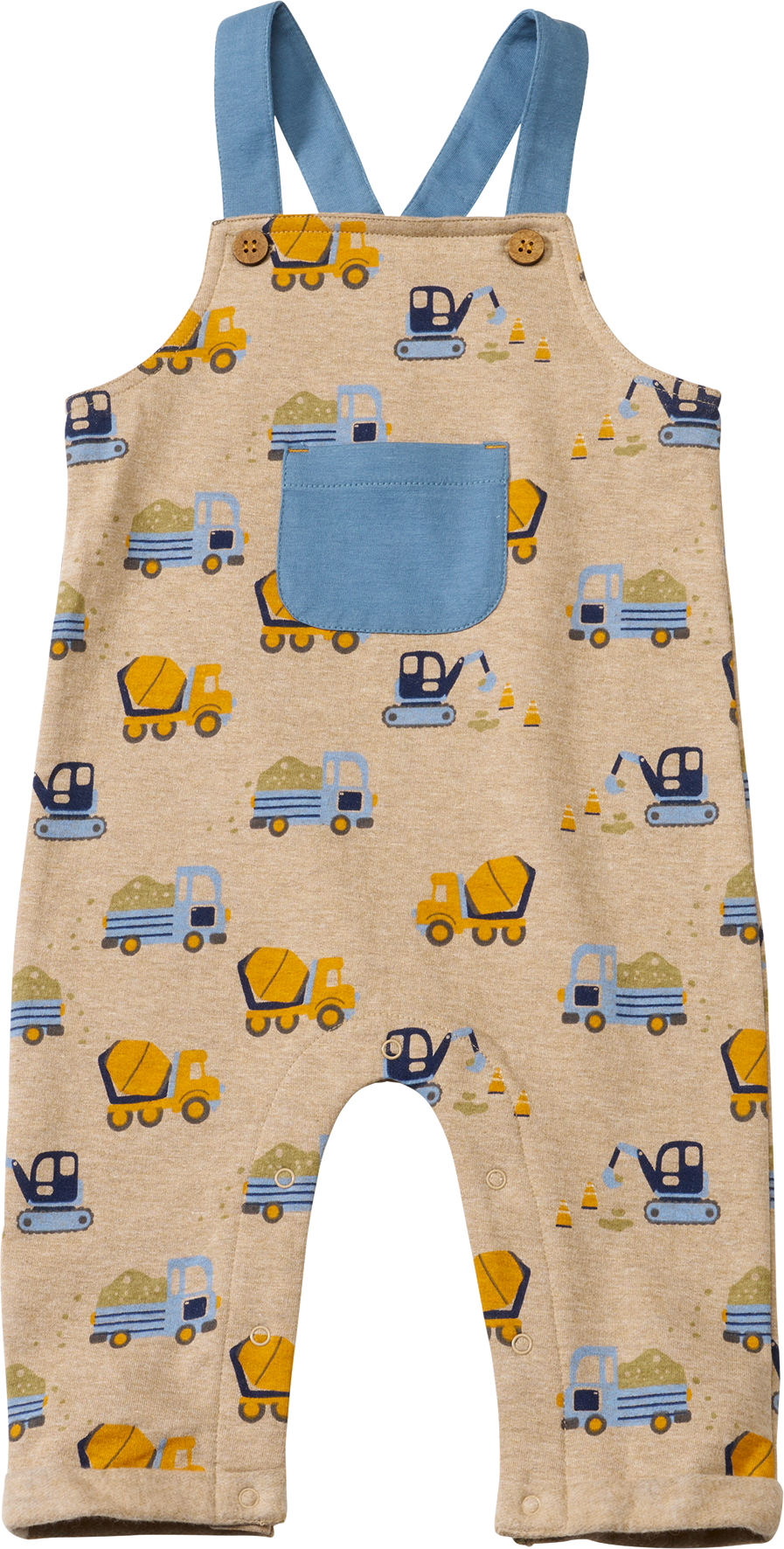 Latzhose mit Bagger-Muster, beige & blau, Gr. 86