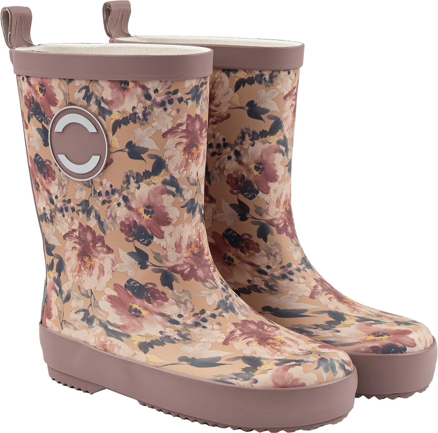 Gummistiefel mit Blumen-Muster, braun & rosa, Gr. 28/29