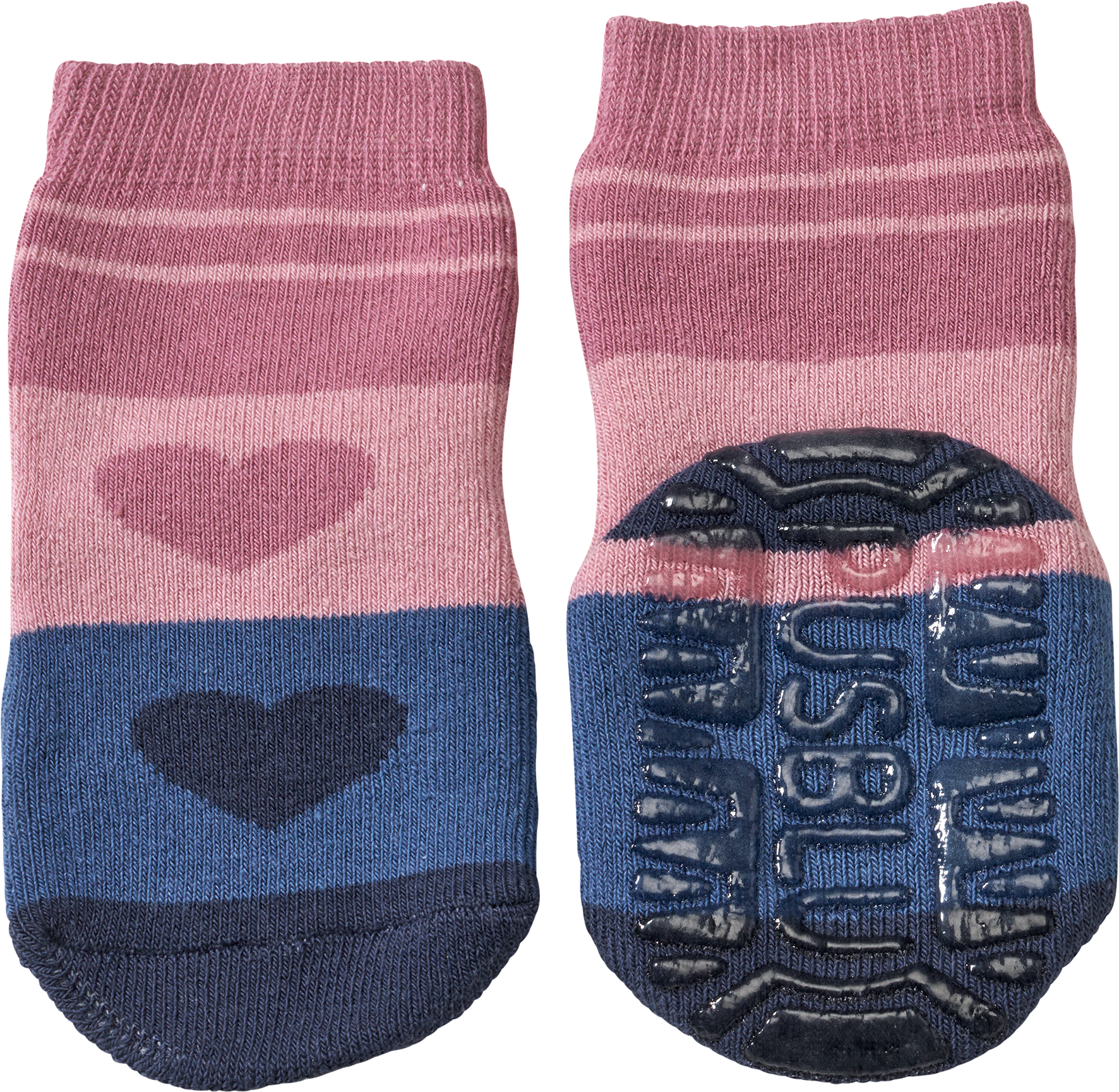 Stoppersocken mit Herz-Motiv, rosa & blau, Gr. 21/22