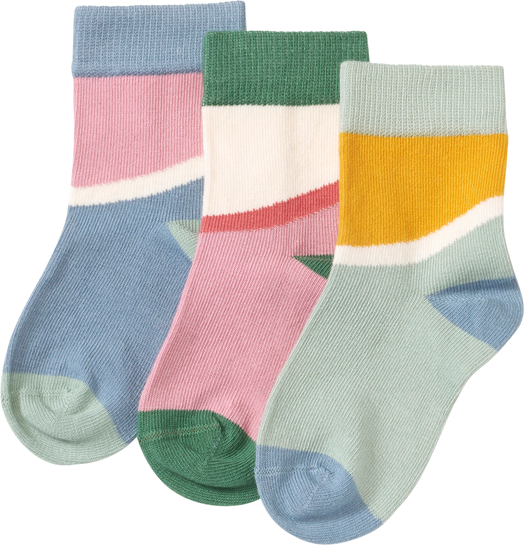 Socken im Colourblocking-Design, blau + rosa + grün, Gr. 23/26