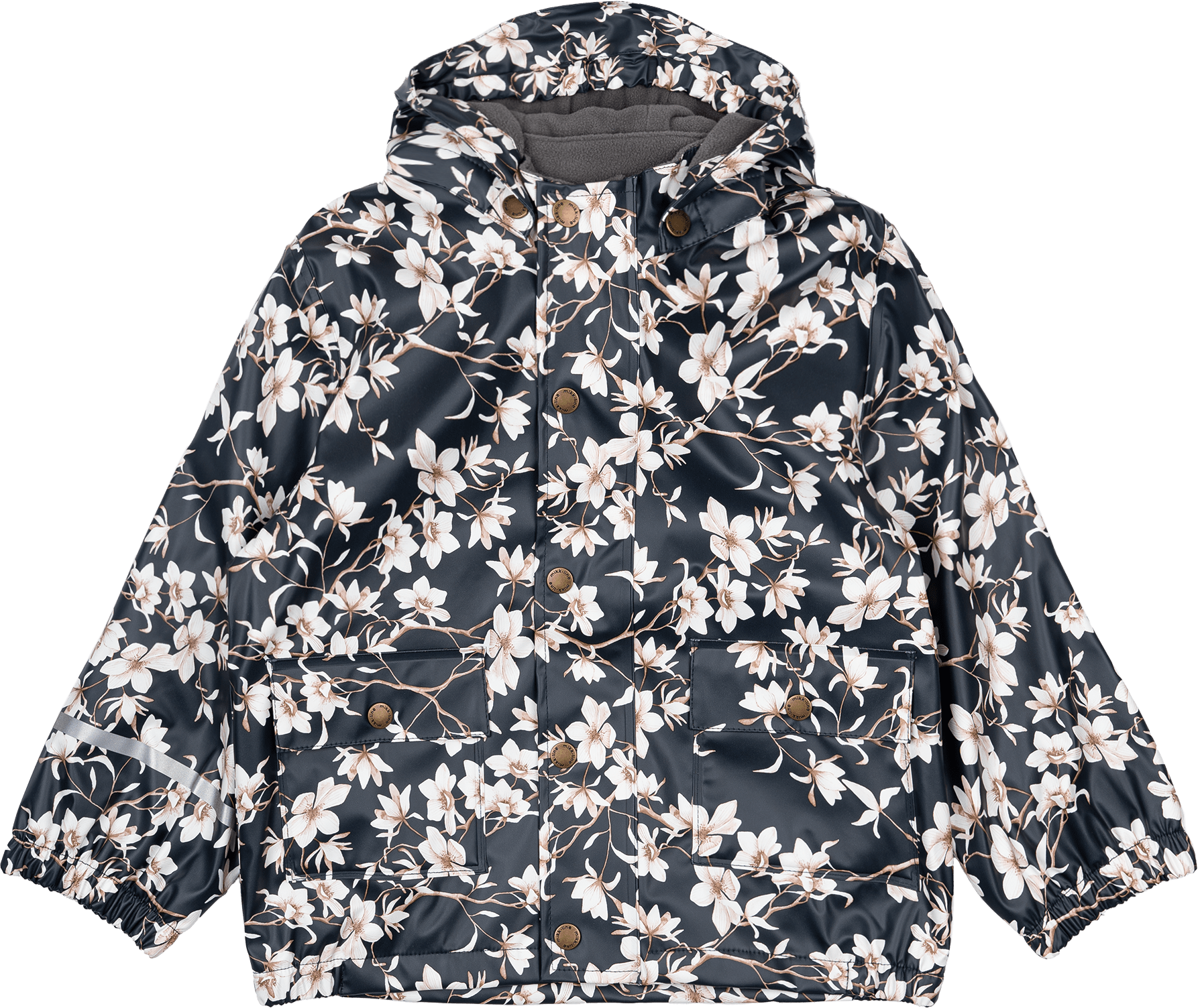 Regenjacke mit Blumen-Muster + Fleece-Futter, blau, Gr. 110/116