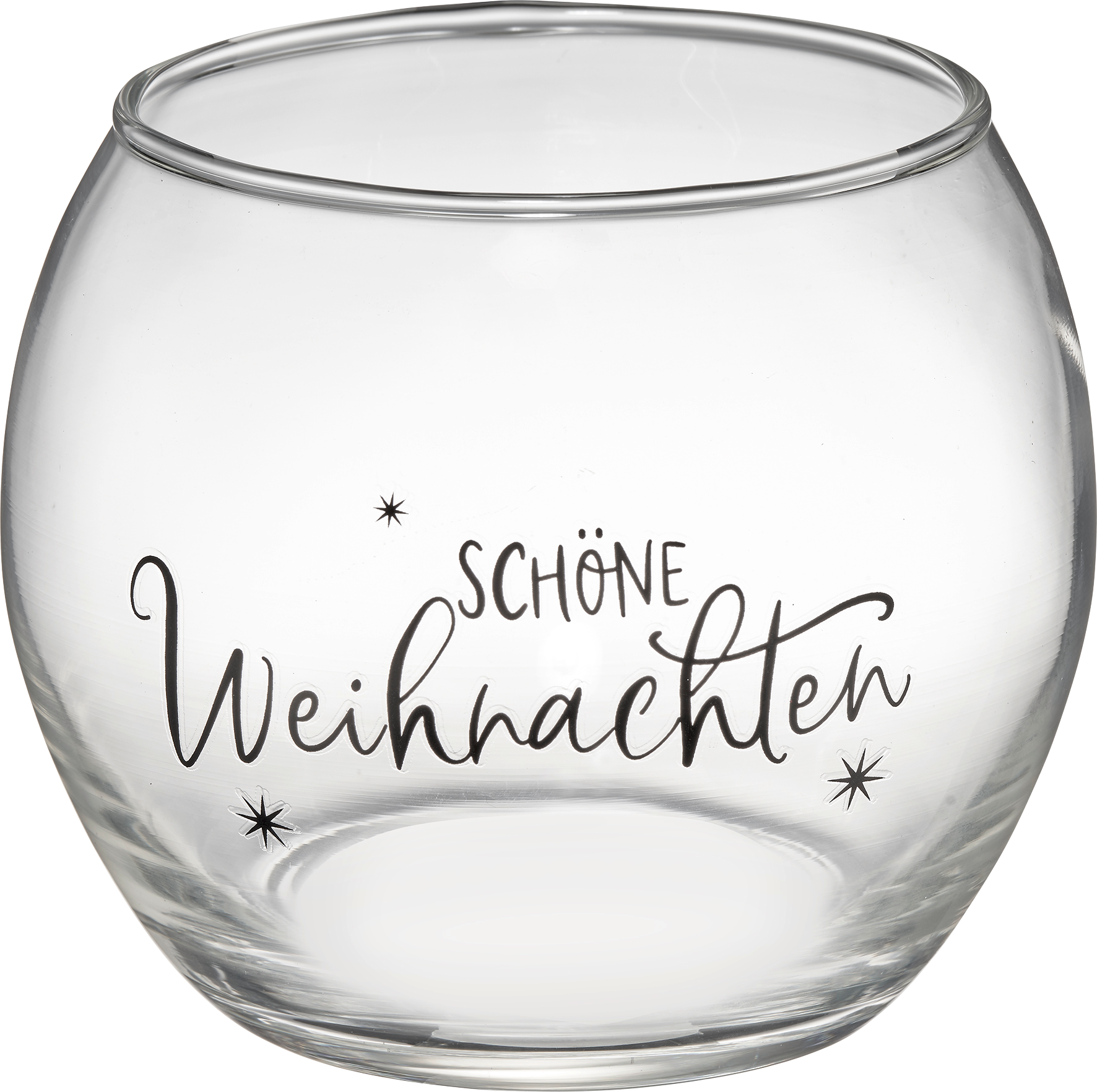 Kerzenhalter aus Glas "Schöne Weihnachten", rund, klar