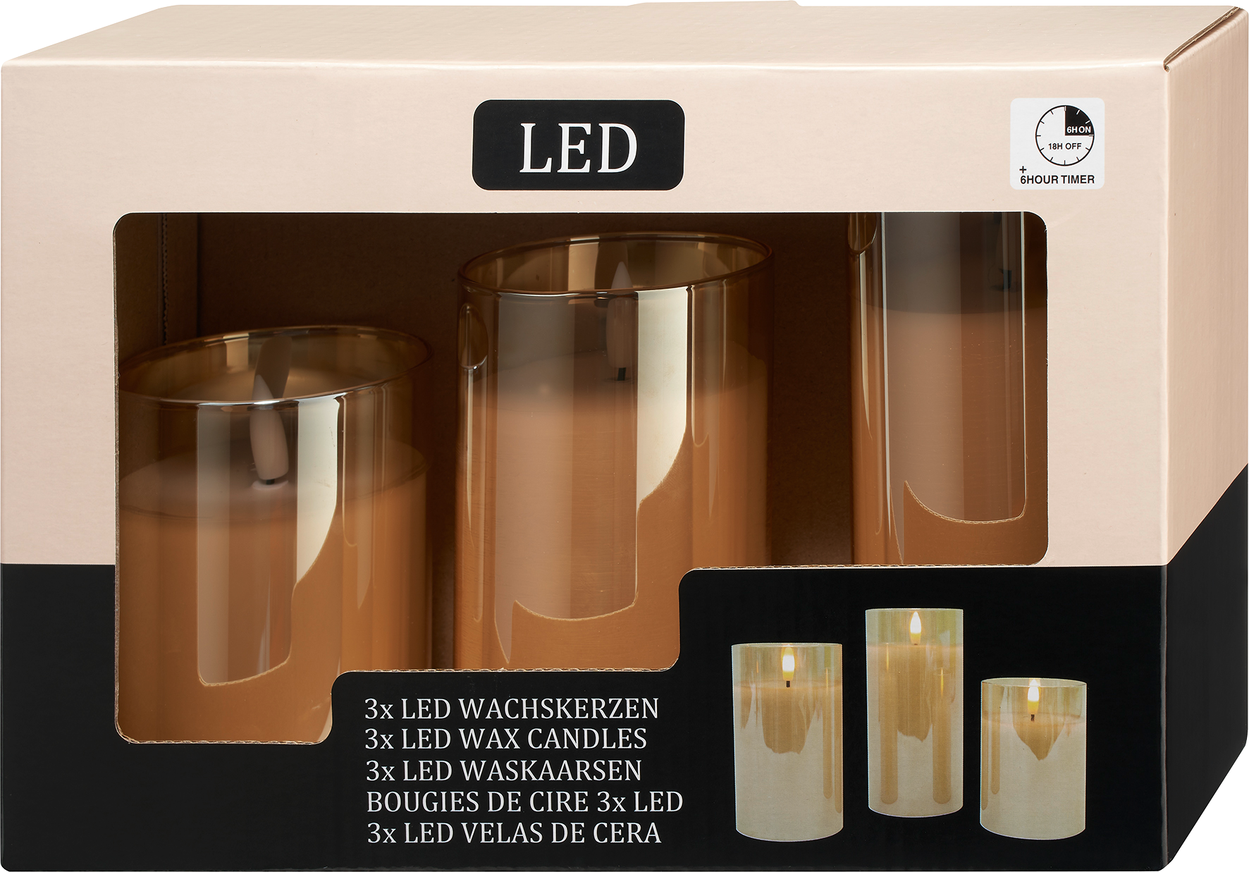 LED Stumpenkerzenset, Glas, weiß-gold (3 tlg)