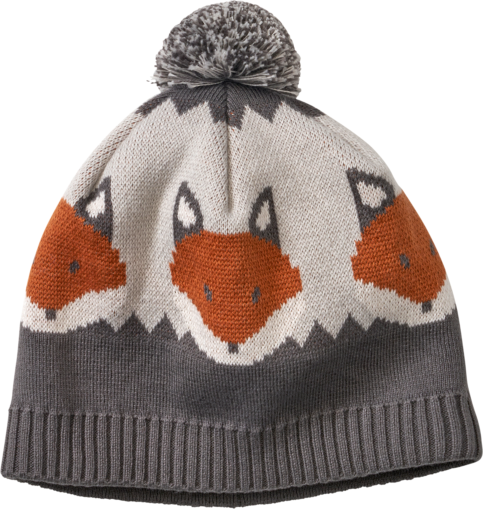 Mütze mit Bommel & Fuchs-Muster, grau, Gr. 48/49