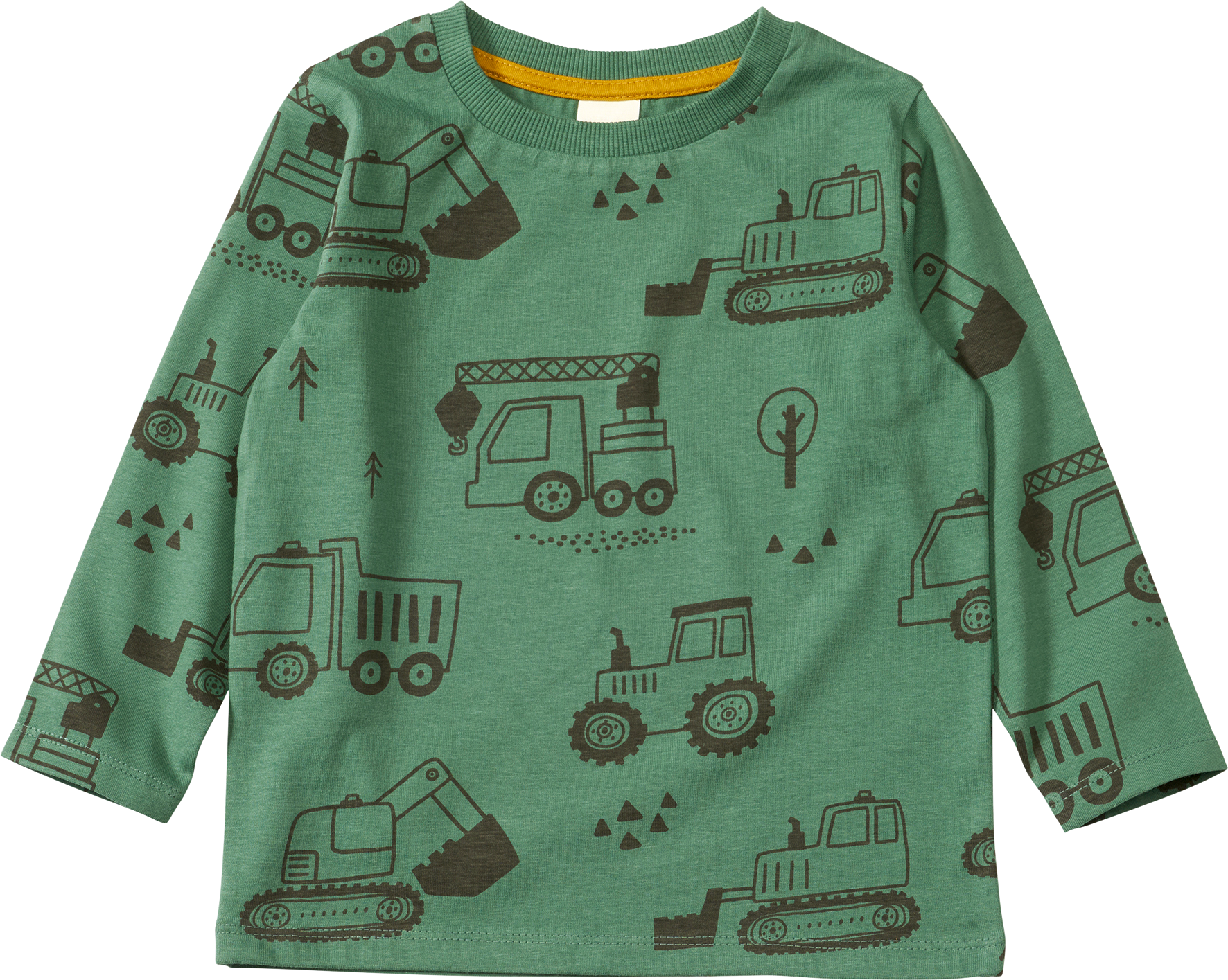 Langarmshirt mit Baustellenfahrzeug-Muster, grün, Gr. 98