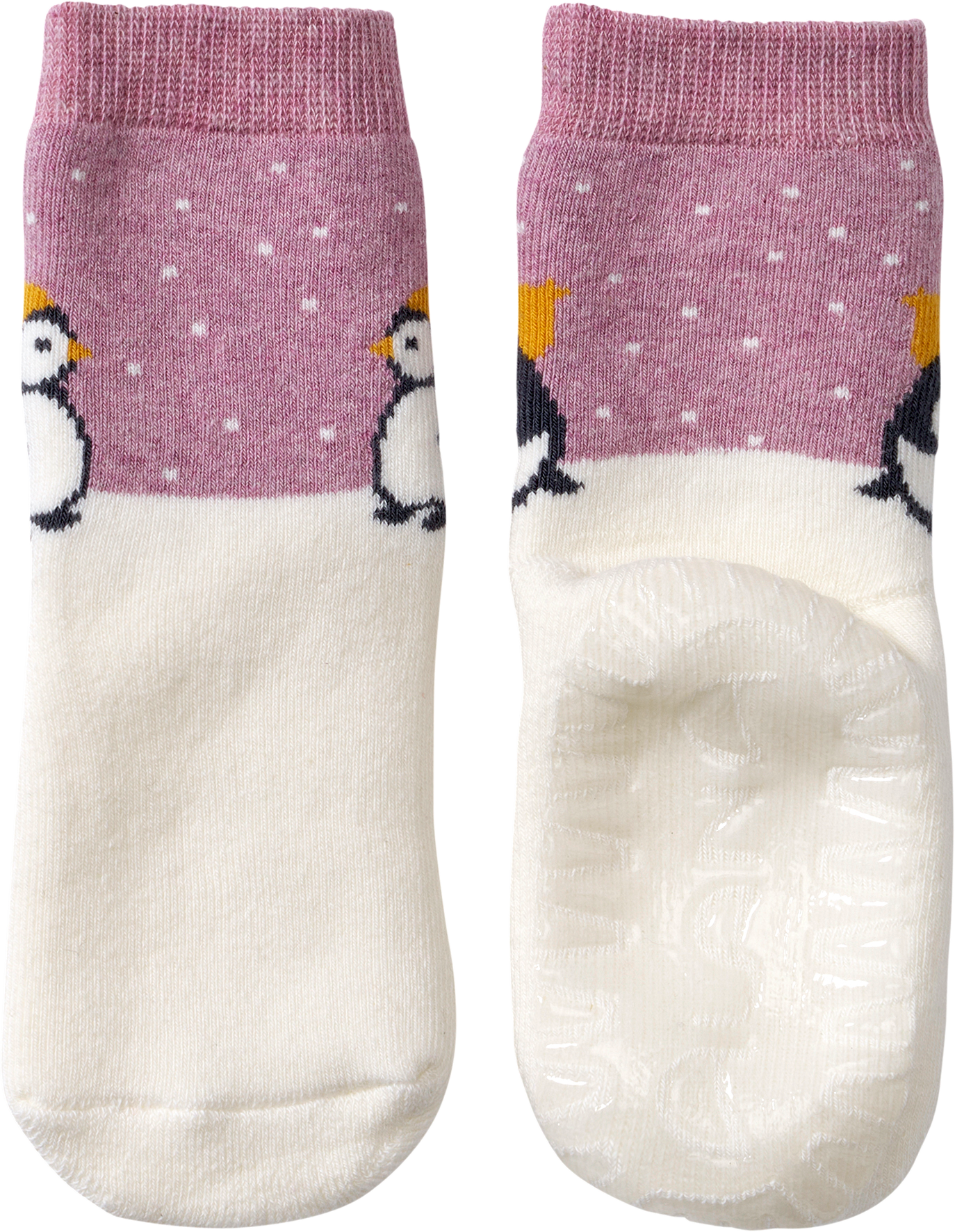 Stoppersocken mit Pinguin-Motiv, beige & rosa, Gr. 21/22