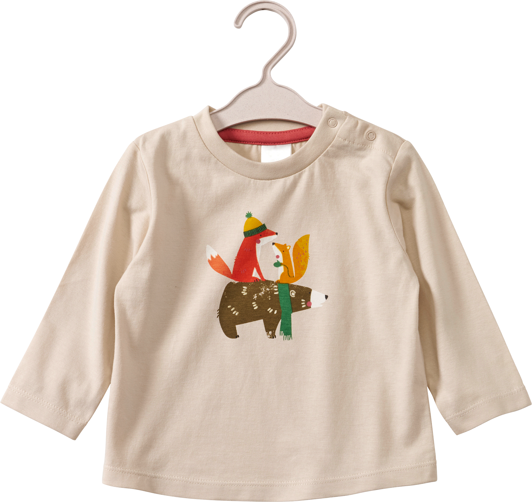 Langarmshirt mit Fuchs- und Bären-Motiv, beige, Gr. 74