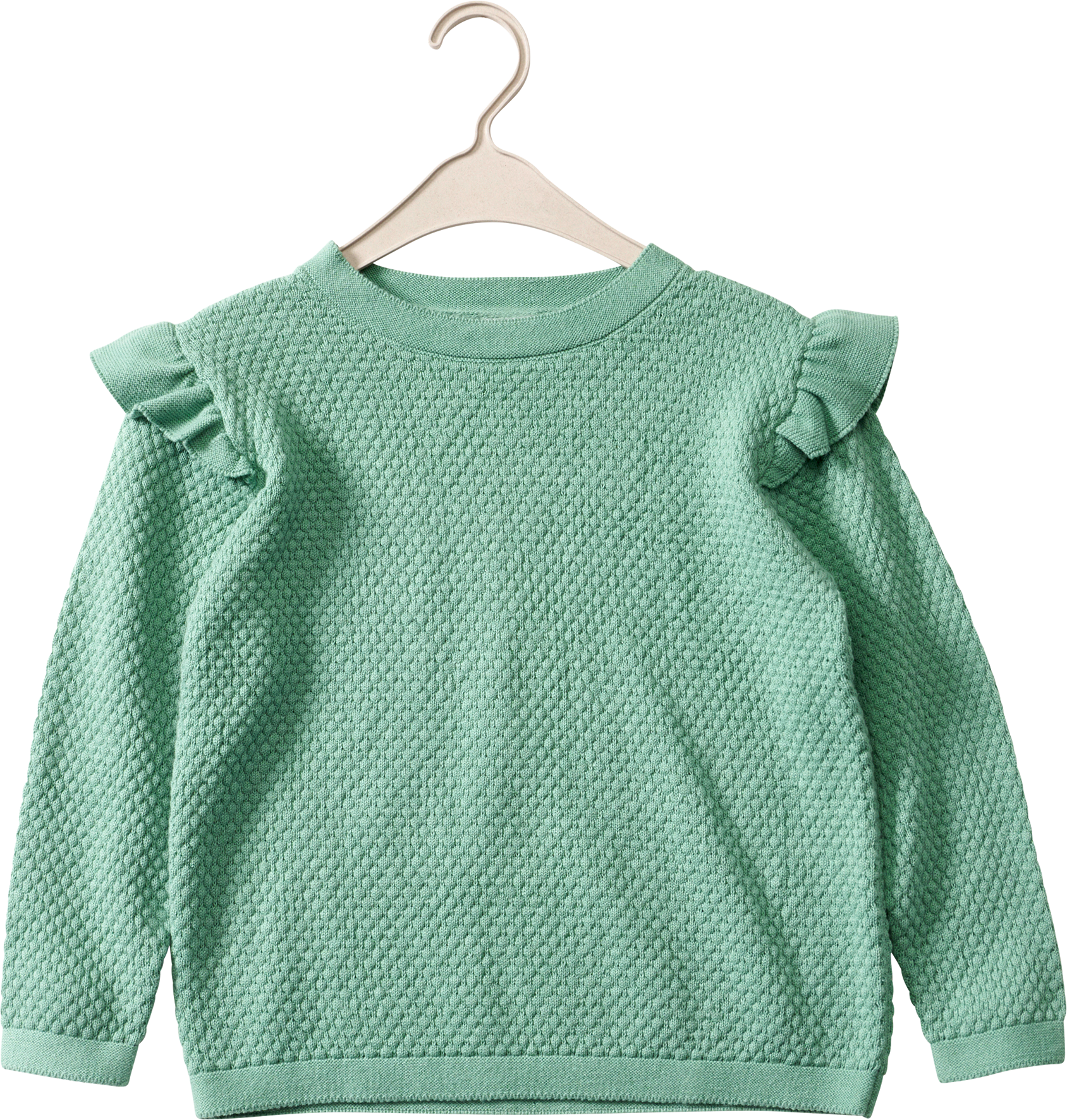 Pullover mit Rüschen, grün, Gr. 140