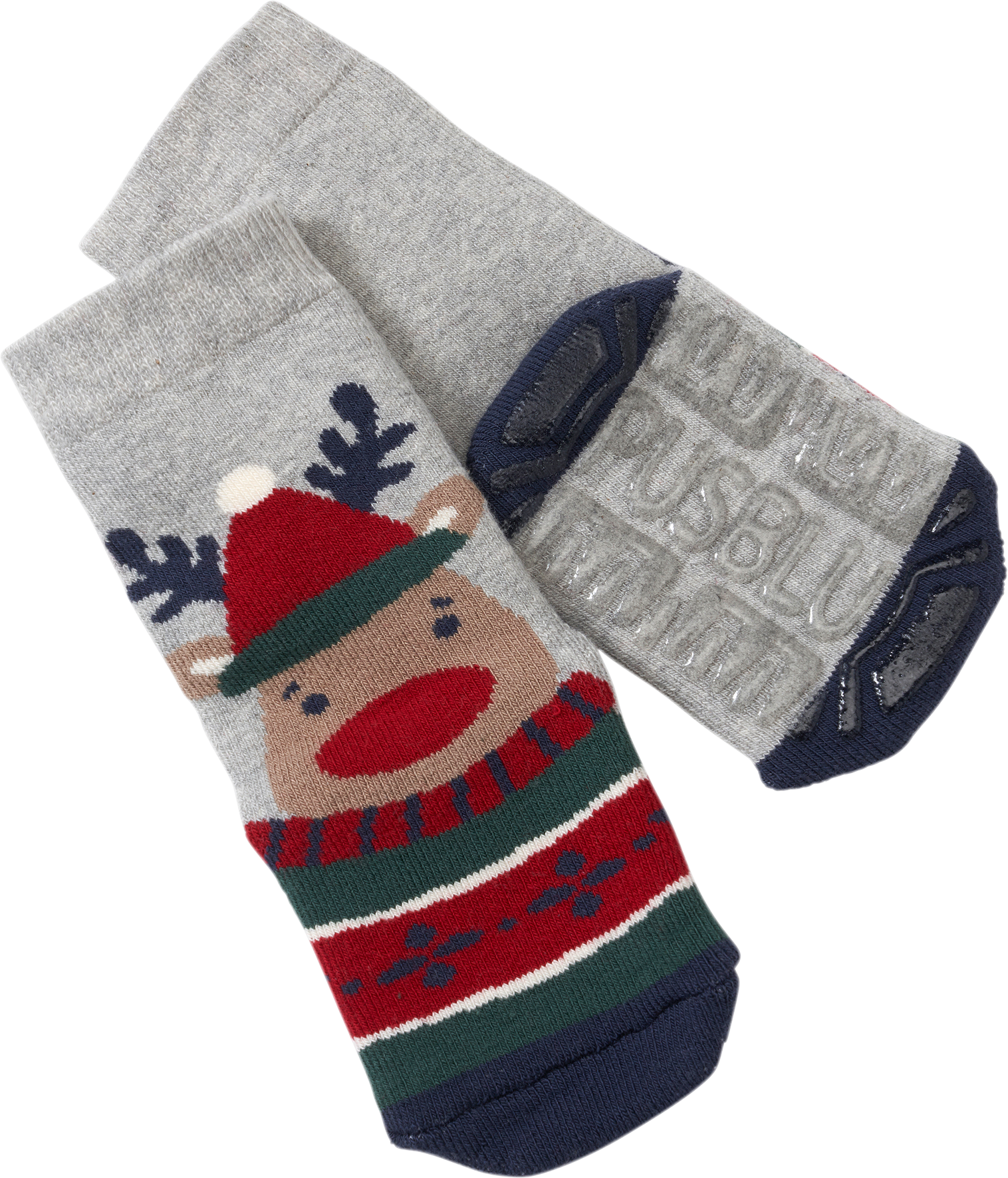 Stoppersocken mit weihnachtlichem Tier-Motiv, blau & rot, Gr. 21/22