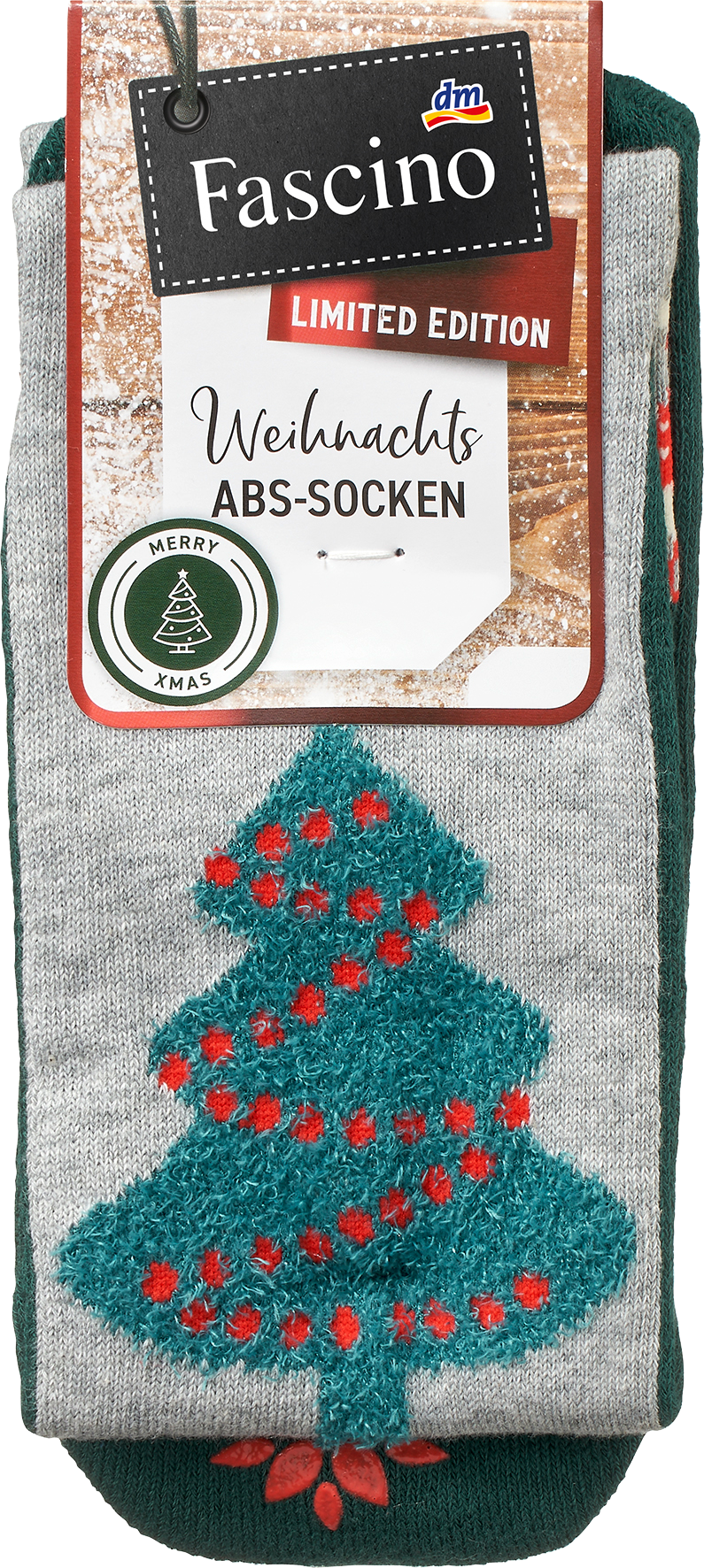 ABS Socken XMAS mit Christbaum-Motiv grau & grün Gr. 35-38