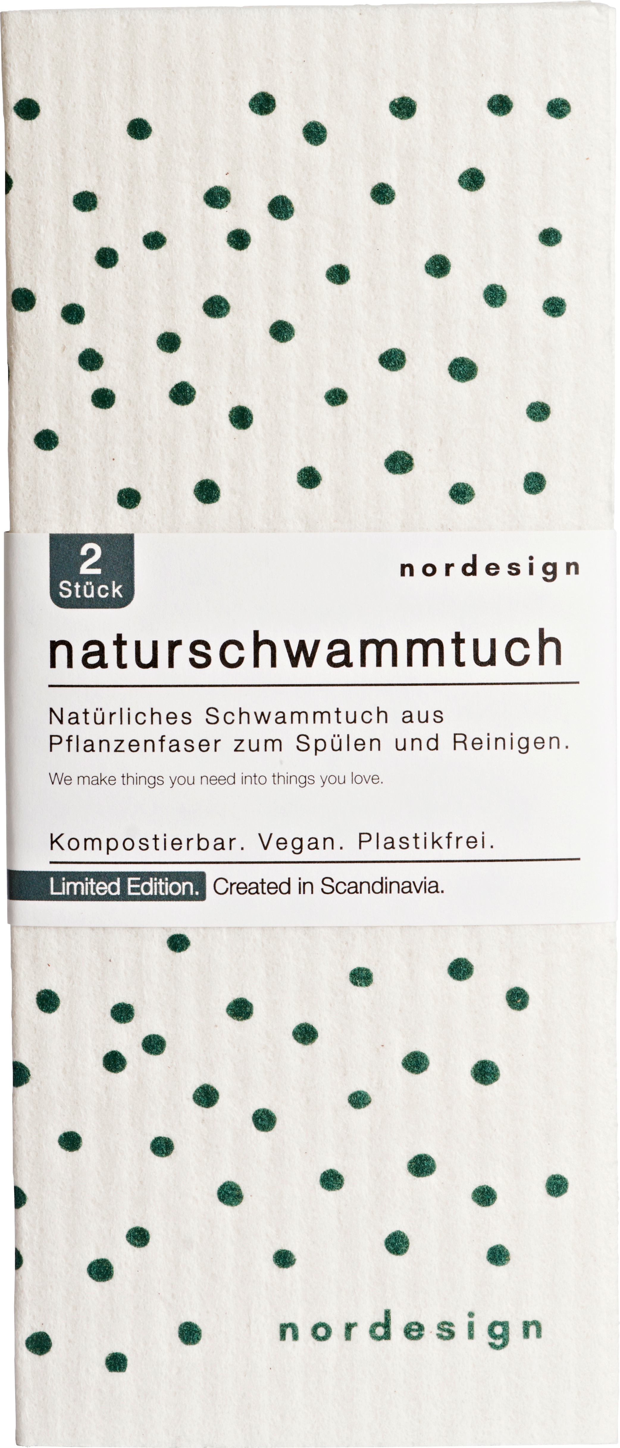 Naturschwammtuch-Set aus Zellulose/Baumwolle, salbei/weiß (17,2x20 cm)