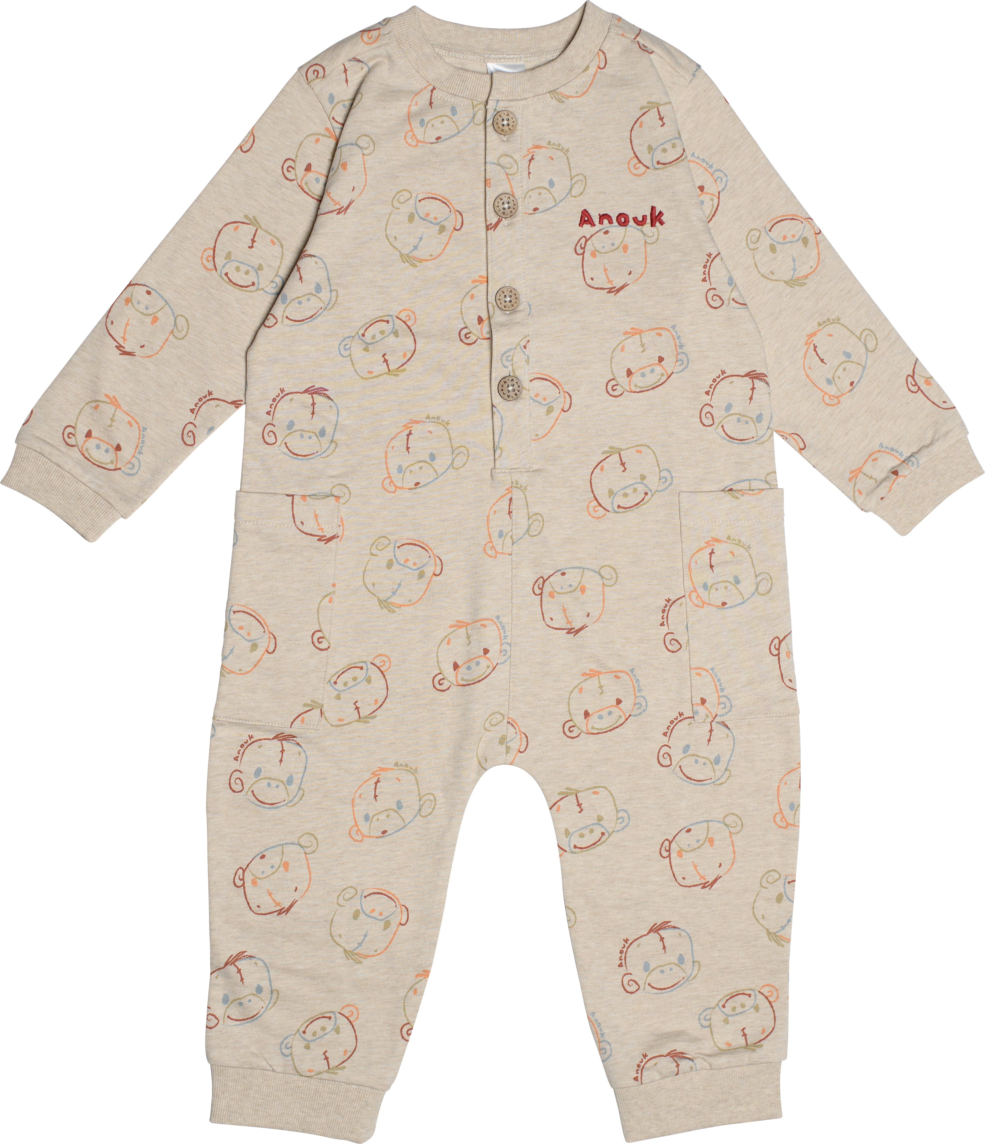 Anouk Overall mit Anouk-Stickerei & Knopfleiste, beige, Gr. 62/68