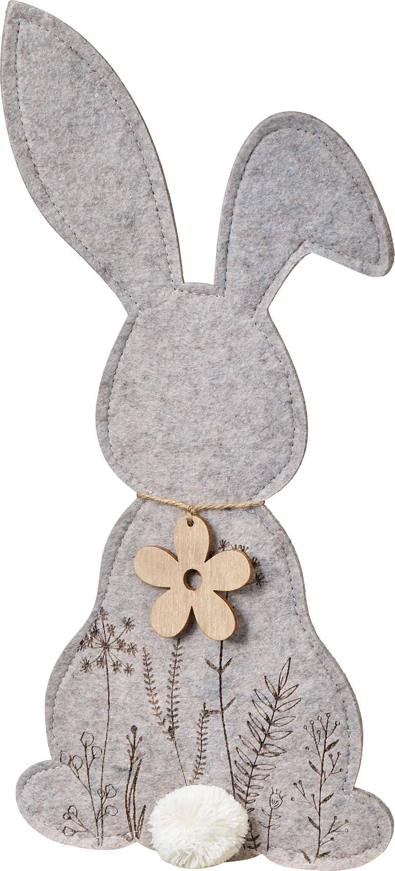 Filzaufsteller, Hase mit Holzblumenanhänger & Puschel, beige