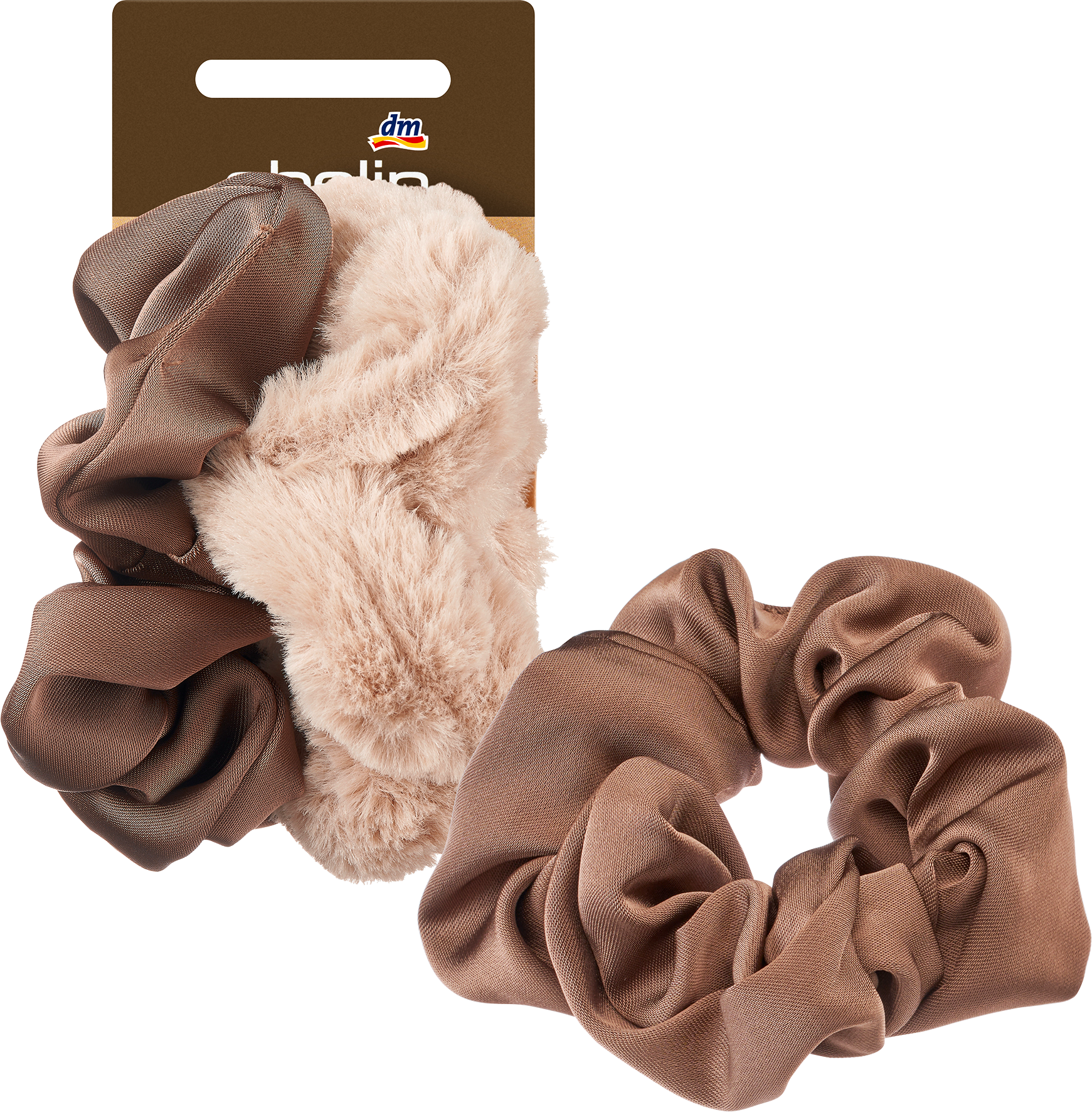 Scrunchies Satinoptik, Kunstfell Braun-Töne