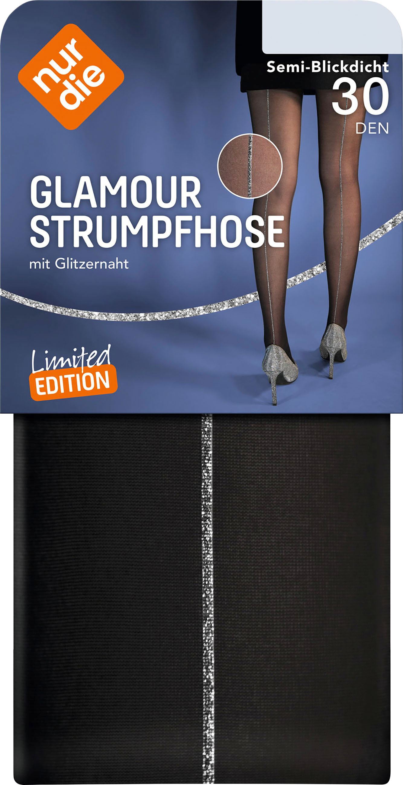 Strumpfhose Glamour mit Glitzer-Naht schwarz Gr. 38/40, 30 DEN