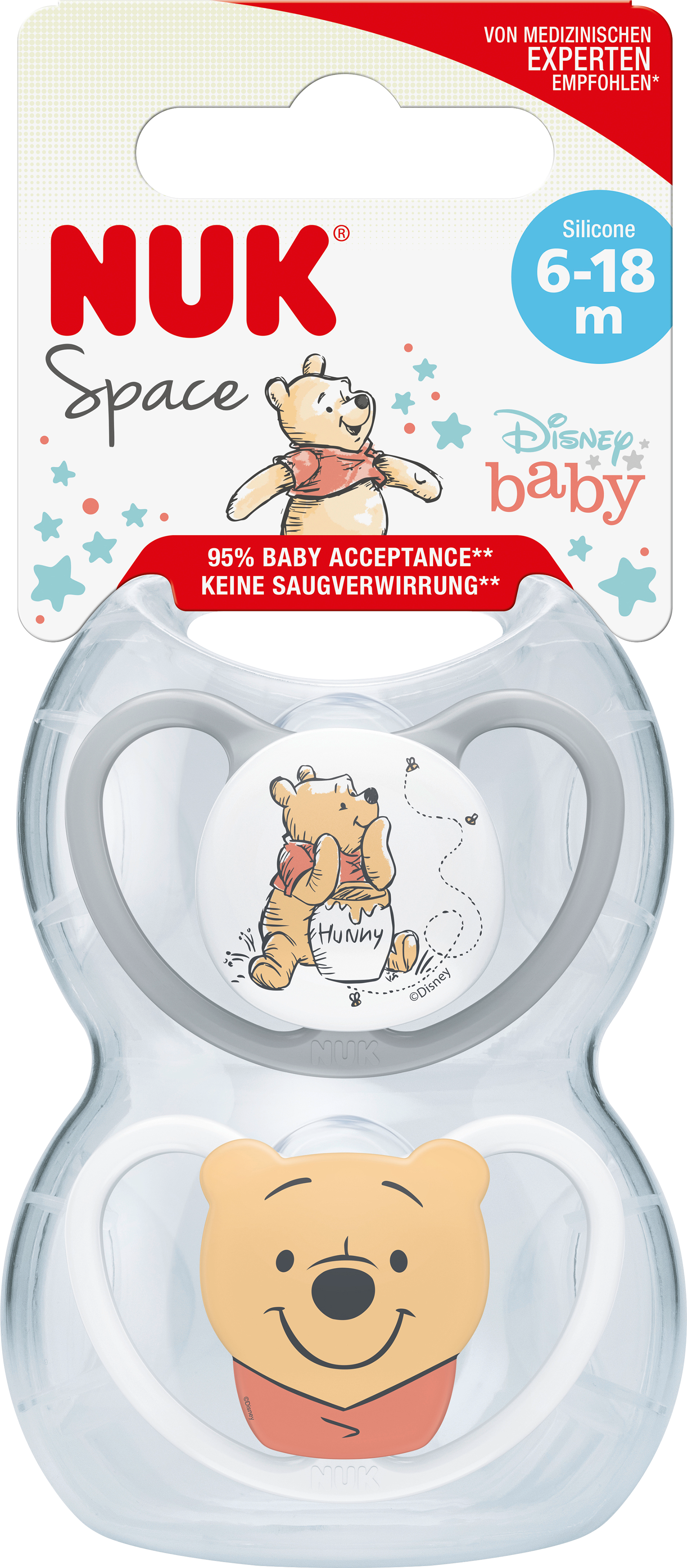 Schnuller Space Disney Silikon, grau/weiß, Gr.2, 6-18 Monate