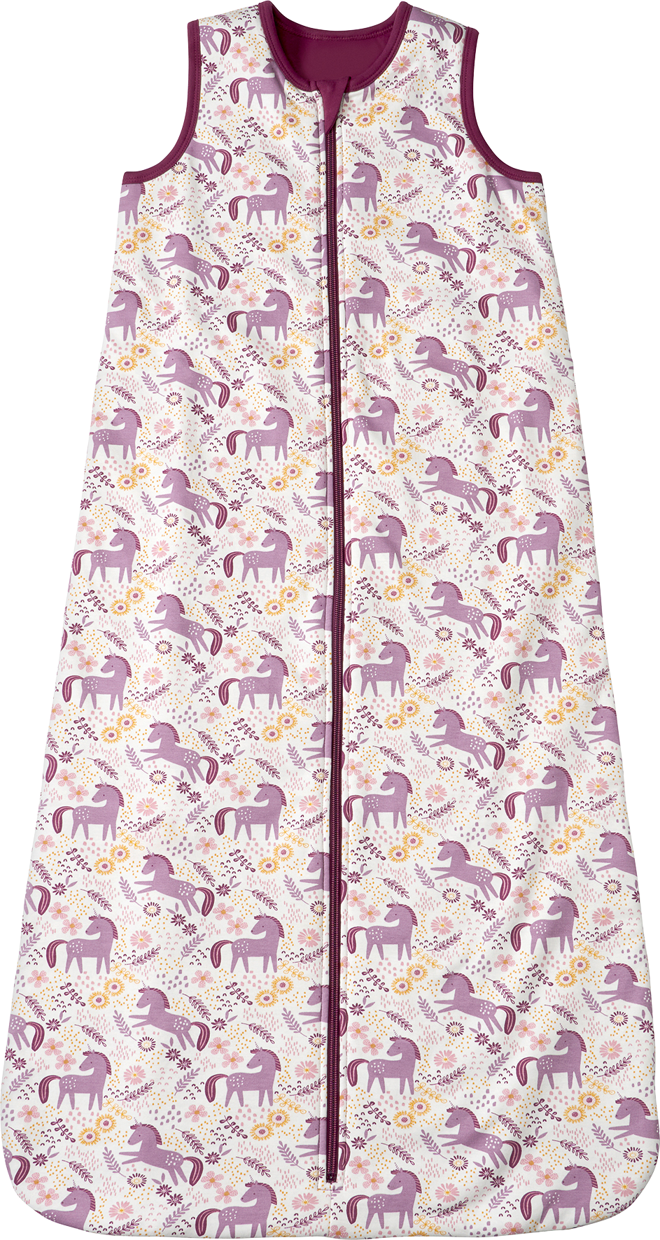 Schlafsack 2 TOG mit Einhorn-Muster, weiß & lila, 110 cm