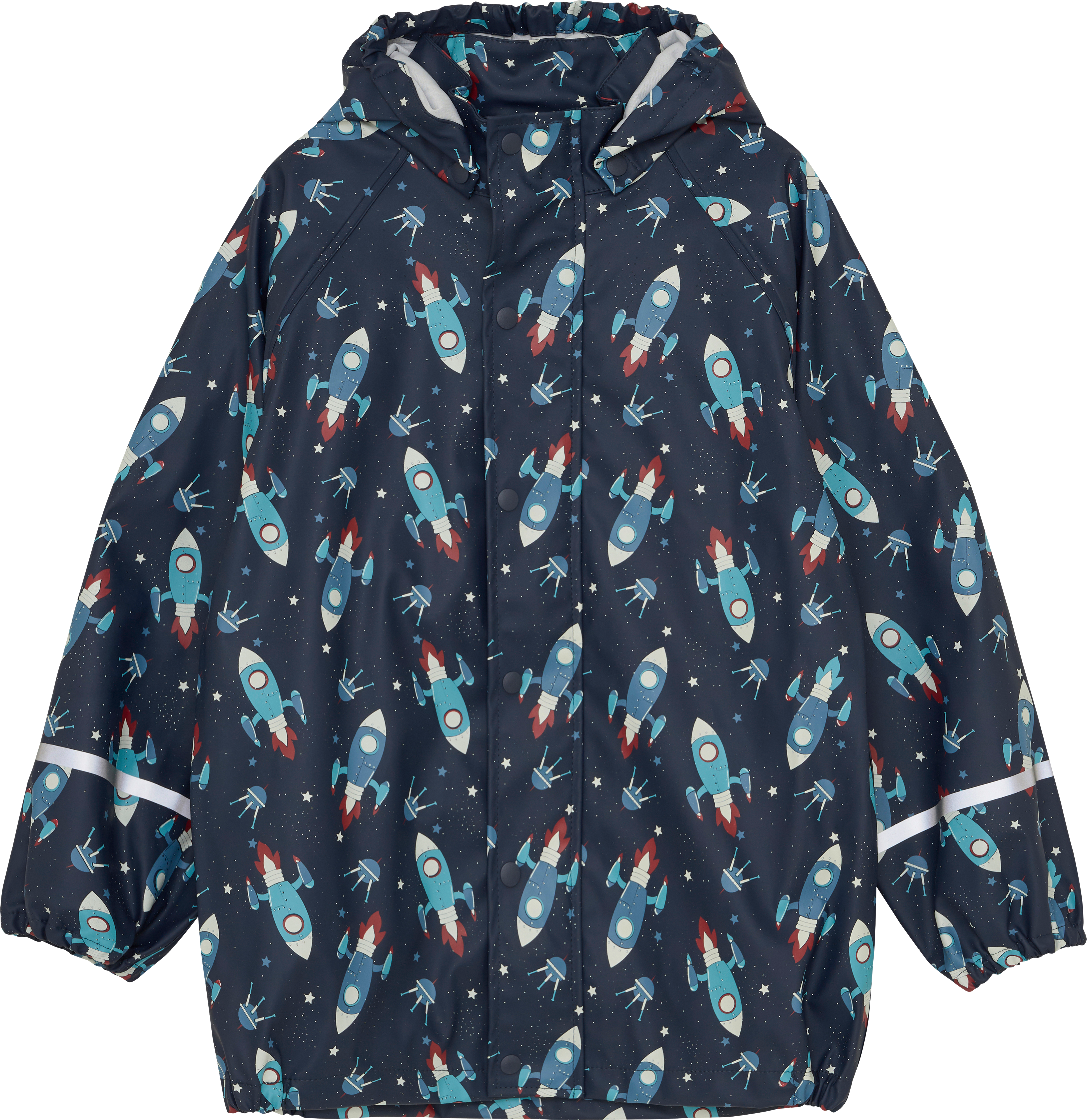 Regenjacke mit Raketen-Muster, blau, Gr. 86/92