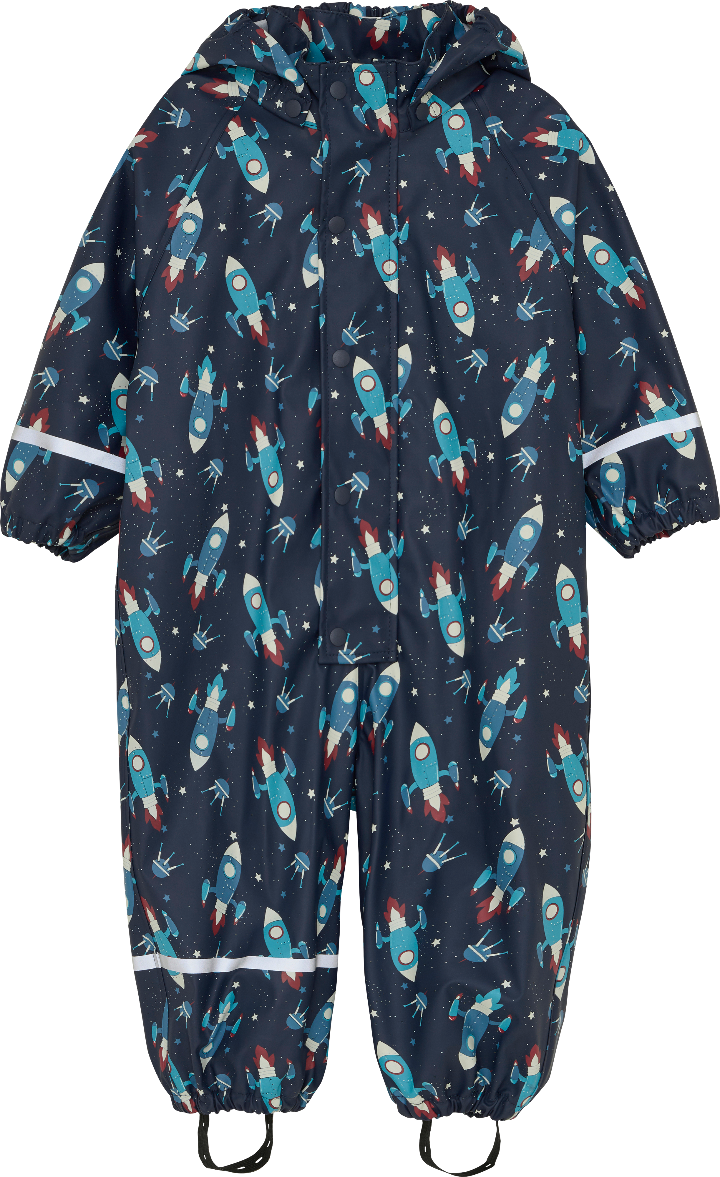 Regenanzug mit Raketen-Muster, blau, Gr. 74/80