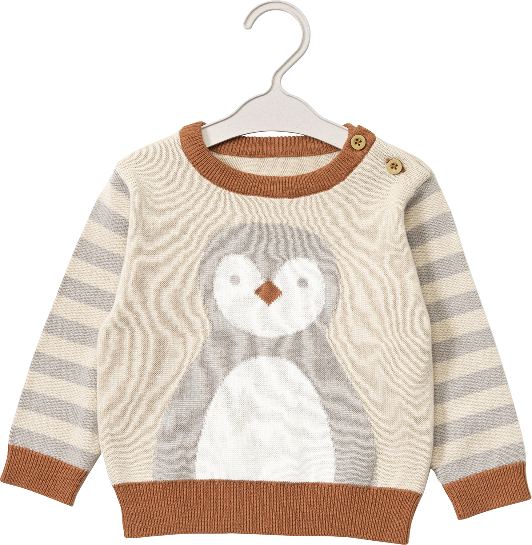 Pullover mit Pinguin-Motiv, beige & grau, Gr. 80