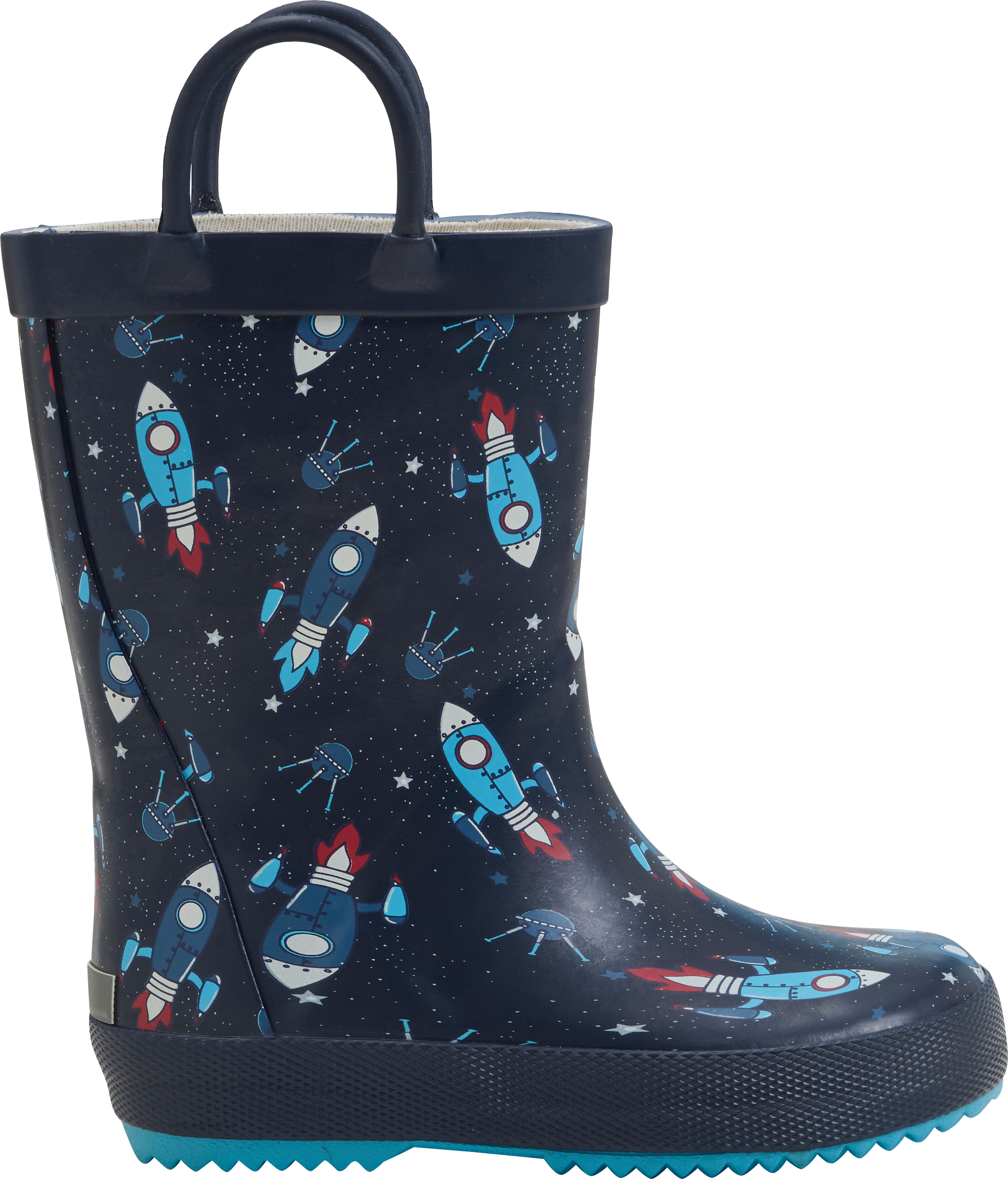 Gummistiefel mit Raketen-Muster, blau, Gr. 28/29