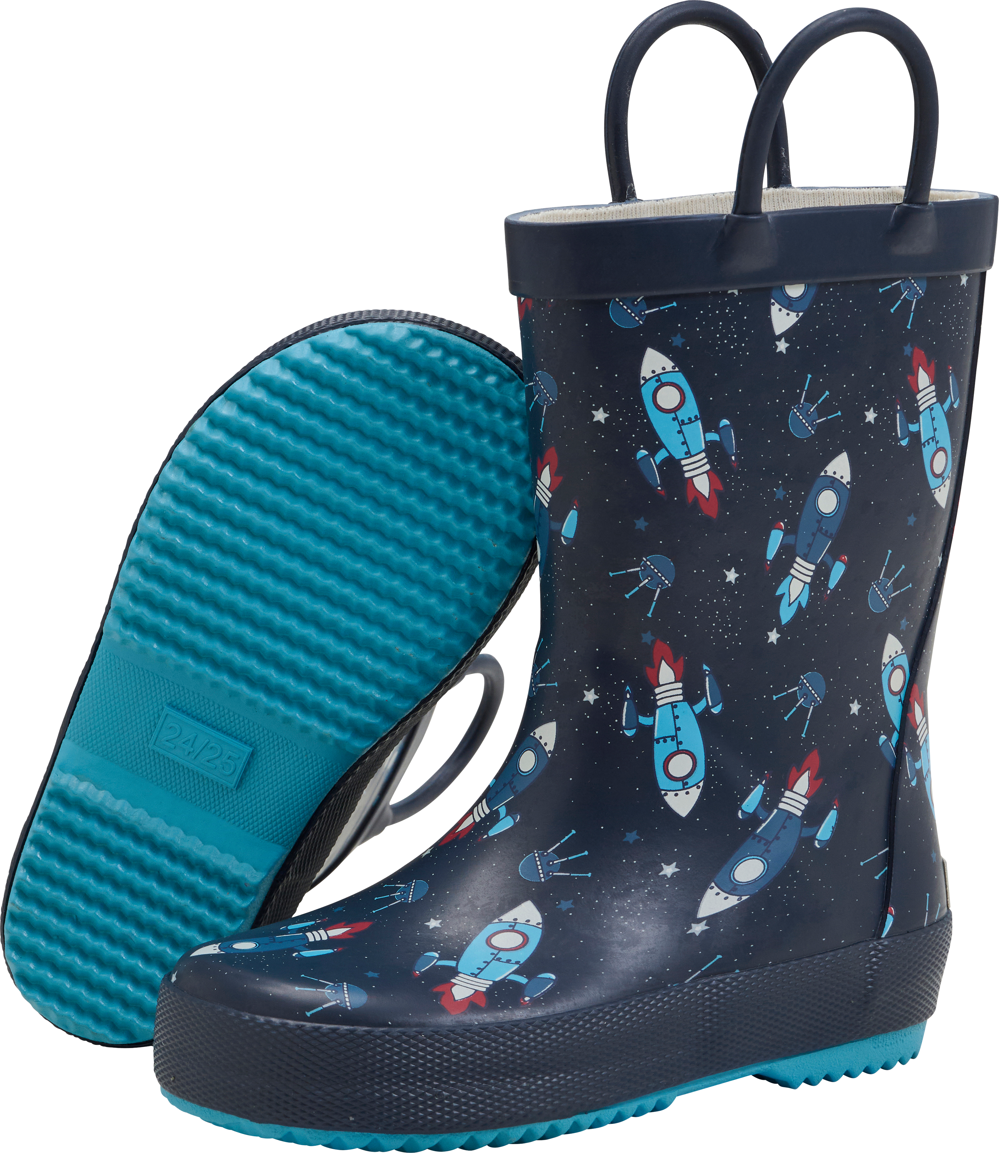 Gummistiefel mit Raketen-Muster, blau, Gr. 26/27