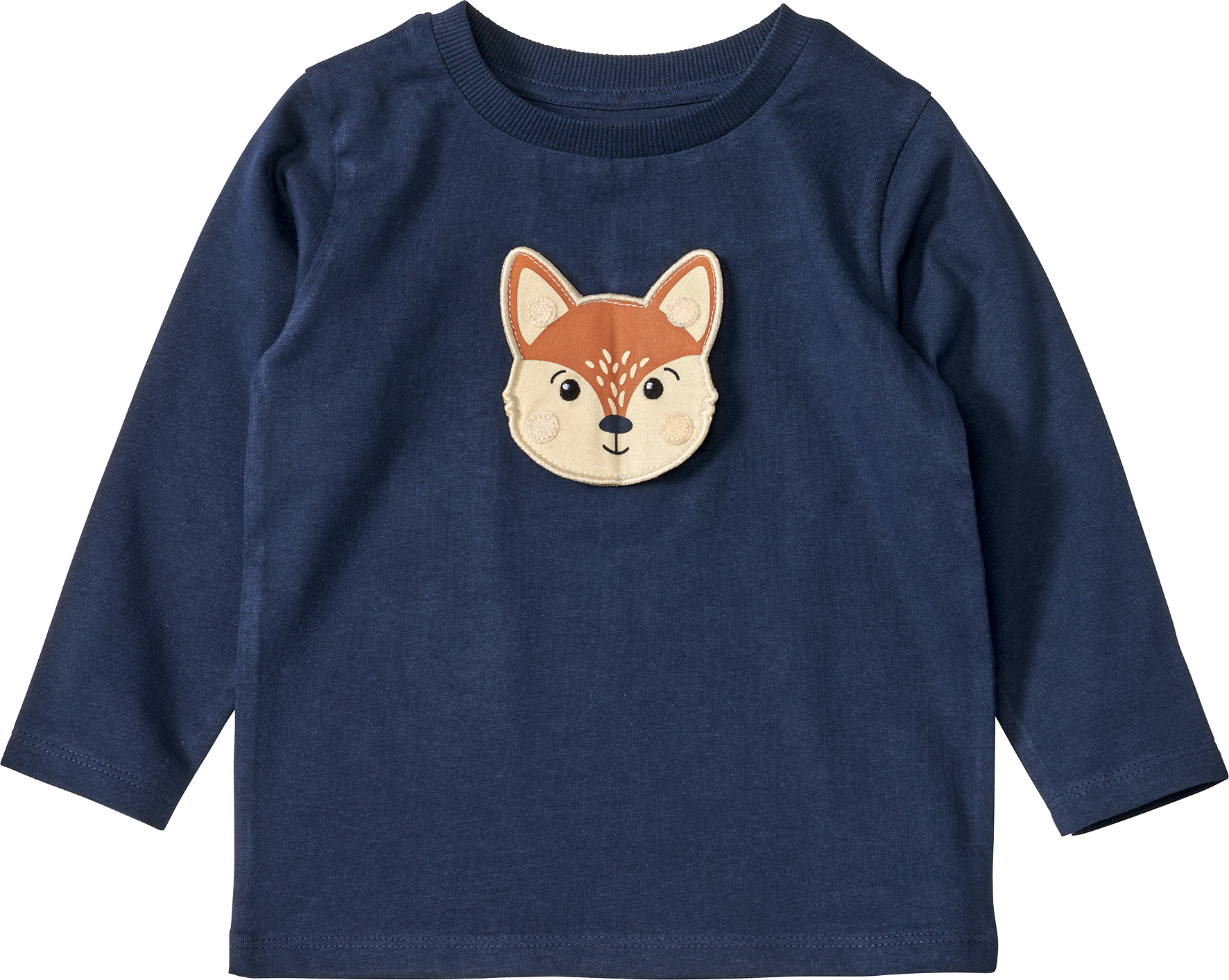 Langarmshirt mit Hund & Fuchs Klett-Patches zum Wechseln, blau, Gr. 104
