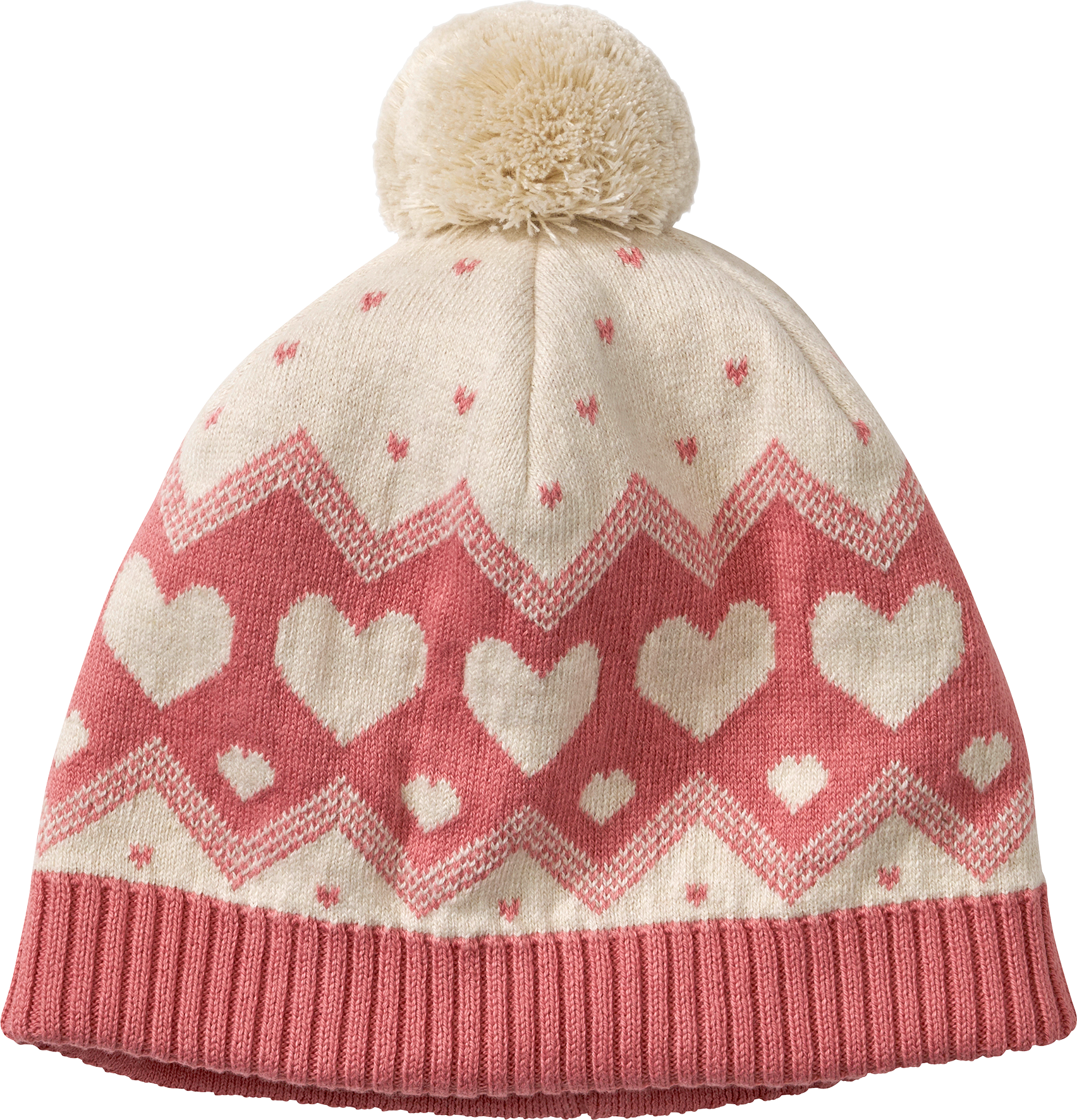 Mütze mit Bommel & Herz-Muster, rosa & beige, Gr. 54/55