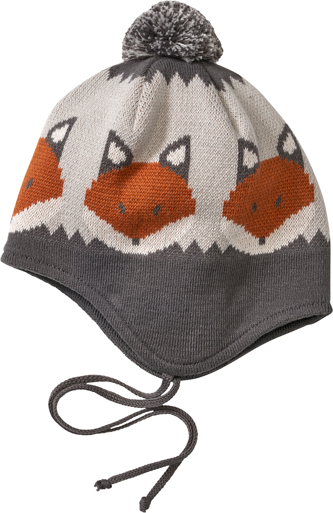 Mütze mit Bommel & Fuchs-Muster, grau, Gr. 46/47