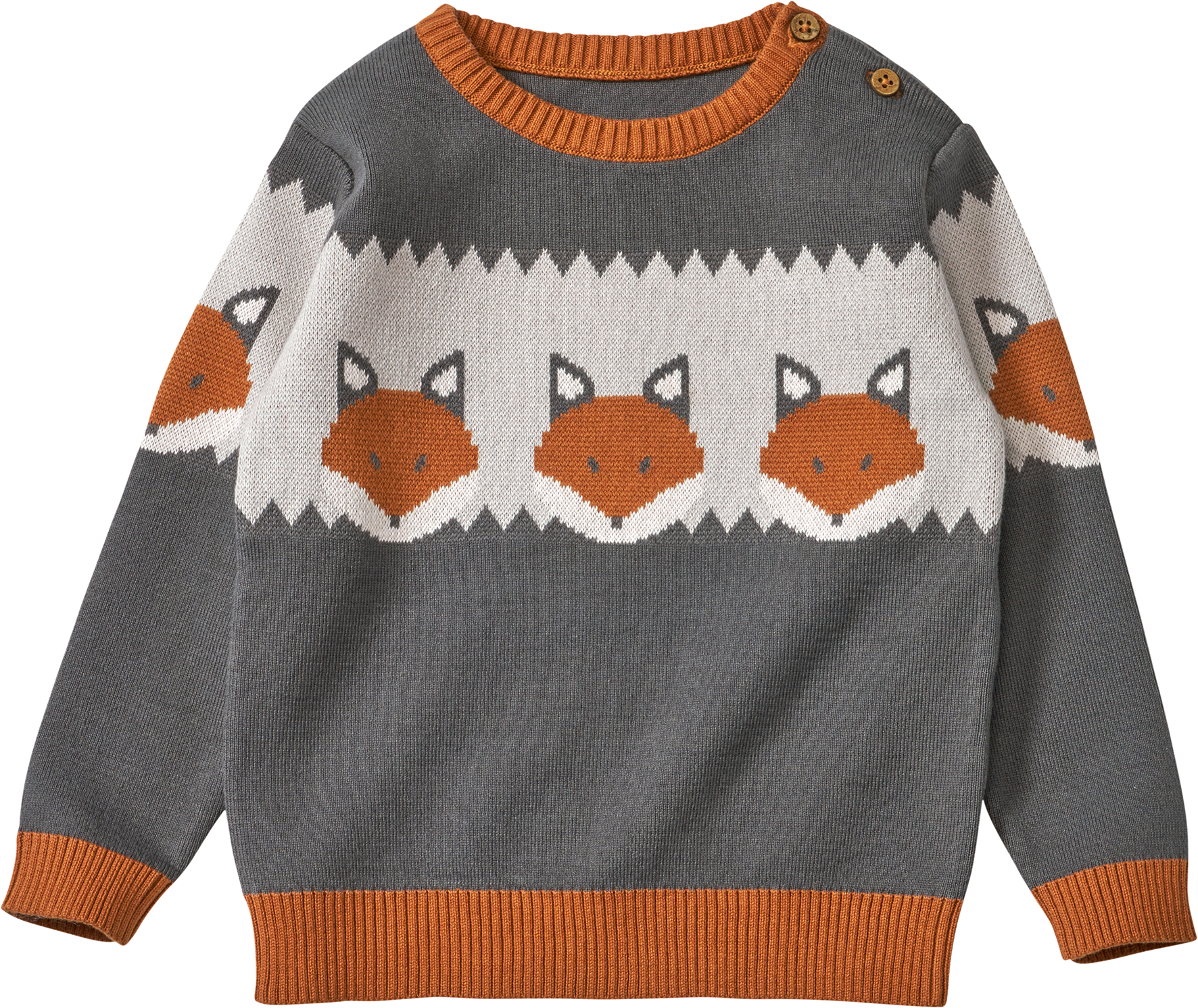 Pullover aus Strick mit Fuchs-Muster, grau, Gr. 128