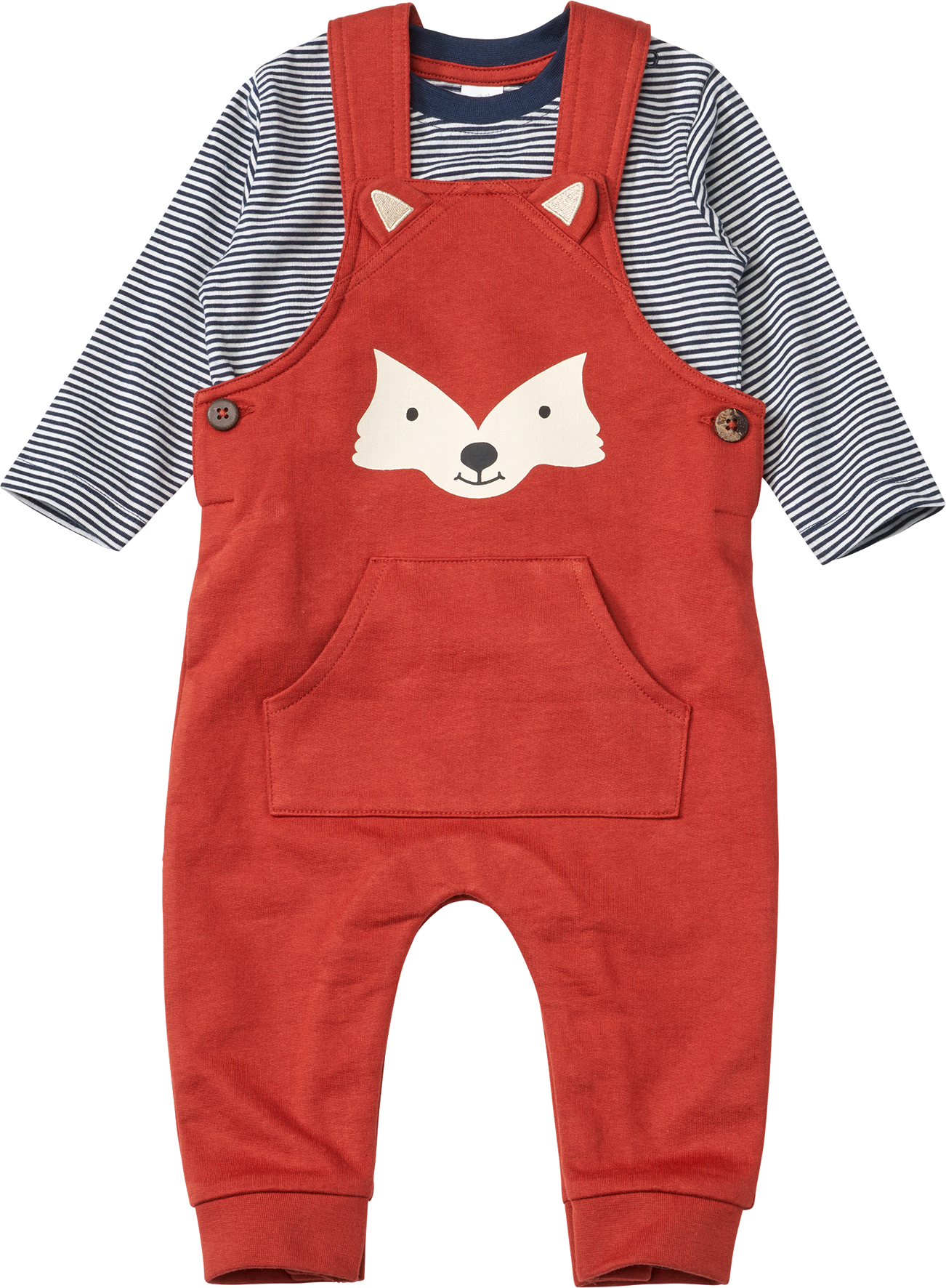 Set mit Latzhose mit Fuchs-Motiv & Langarmshirt, braun, Gr. 80