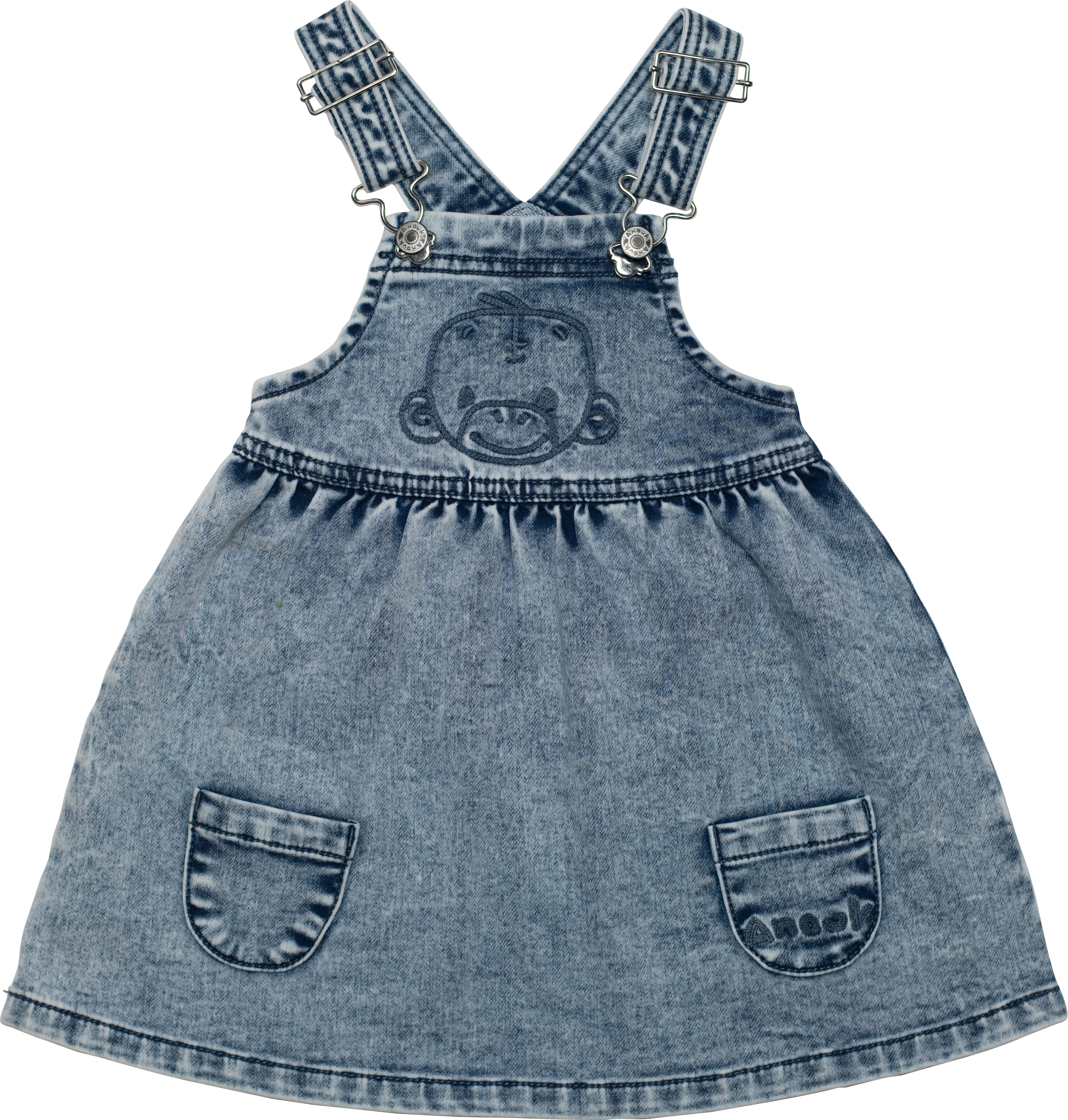 Anouk Latzkleid aus Jeans mit Affi-Stickerei & Taschen, blau, Gr. 104