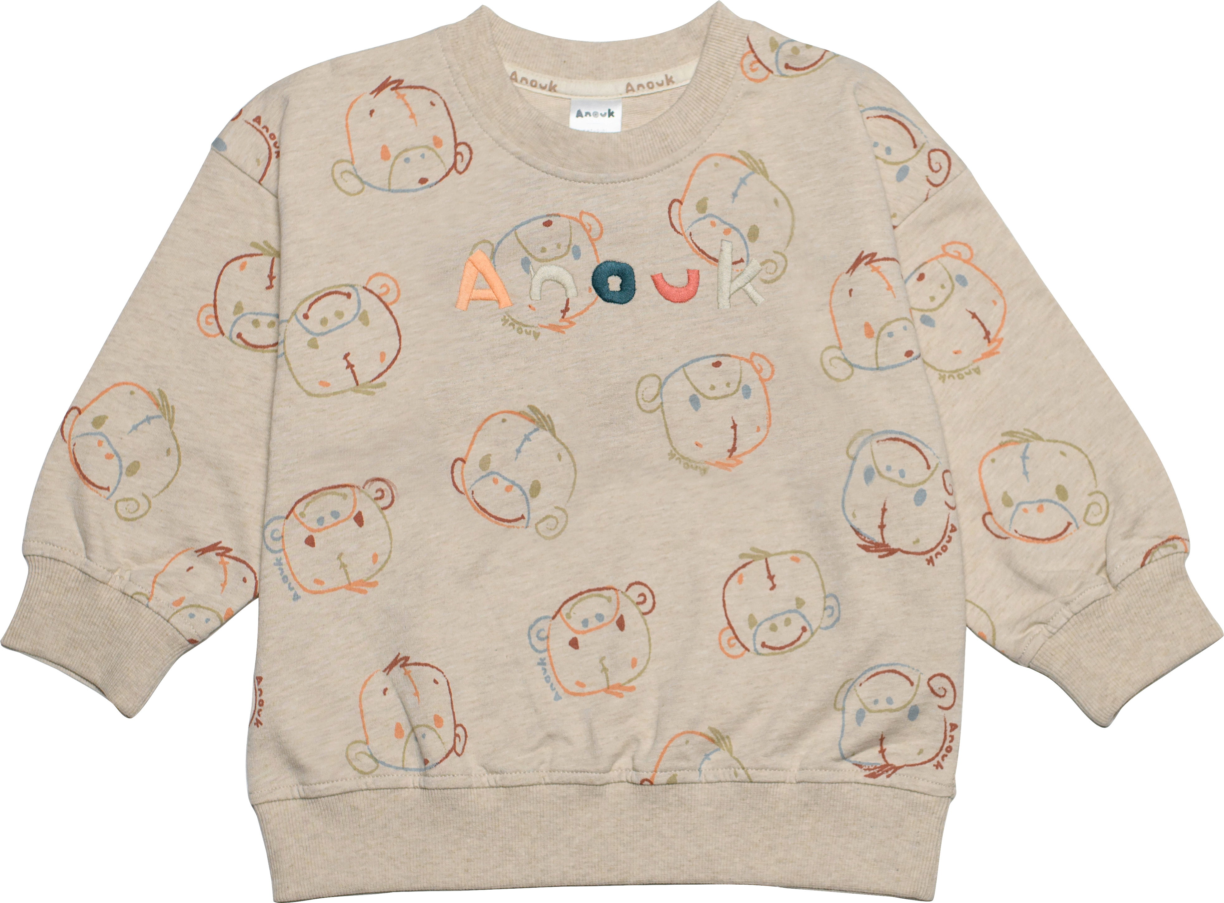 Anouk Sweatshirt mit "Anouk" Stickerei & Affi-Muster, beige, Gr. 98