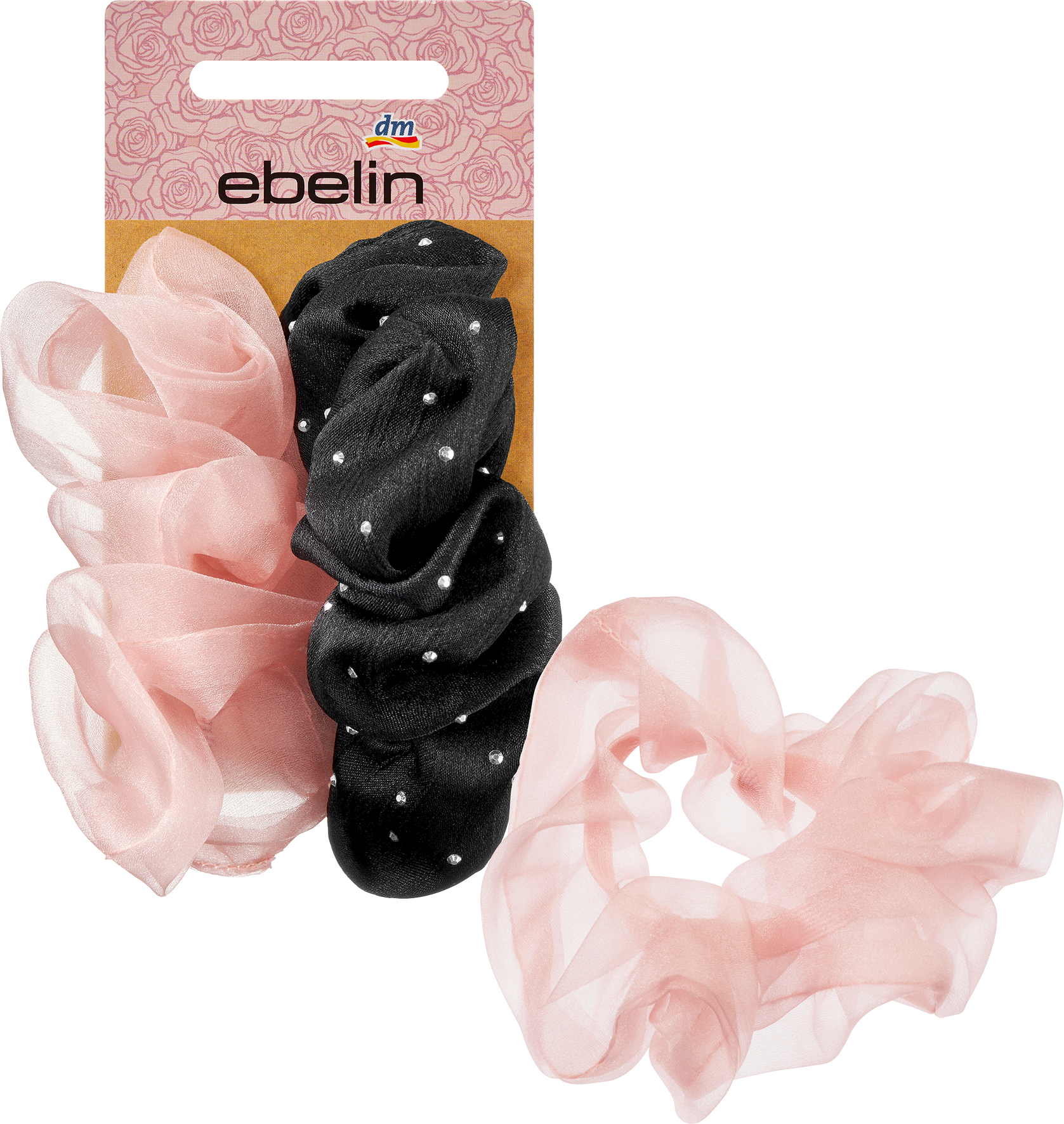 Scrunchies Tüll & Satinoptik rosa, schwarz