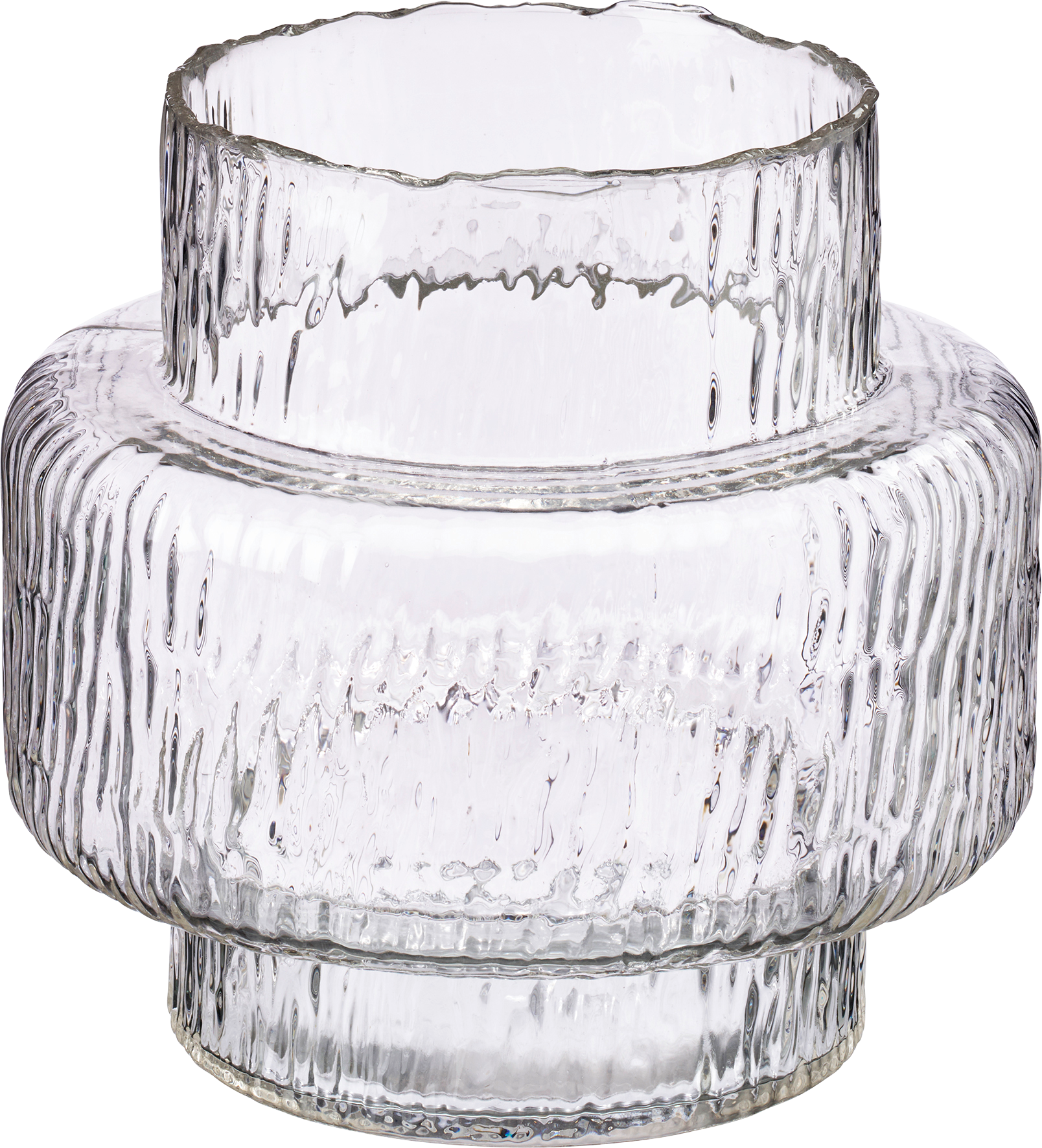 Vase aus Glas, geriffelt, transparent (14,5x14,5x19,5 cm)