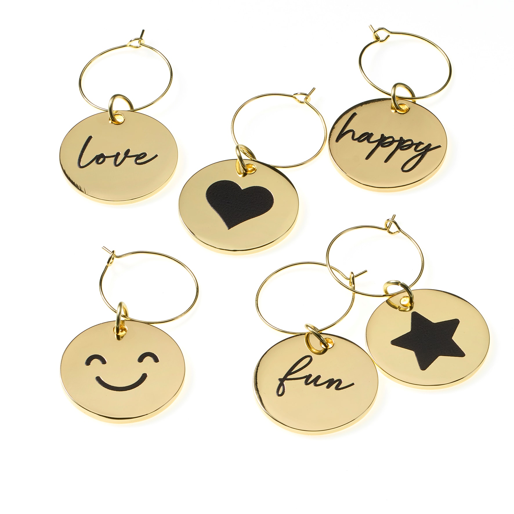 Glasmarkierer-Set aus Metall, gold (2,5x0,2 cm)