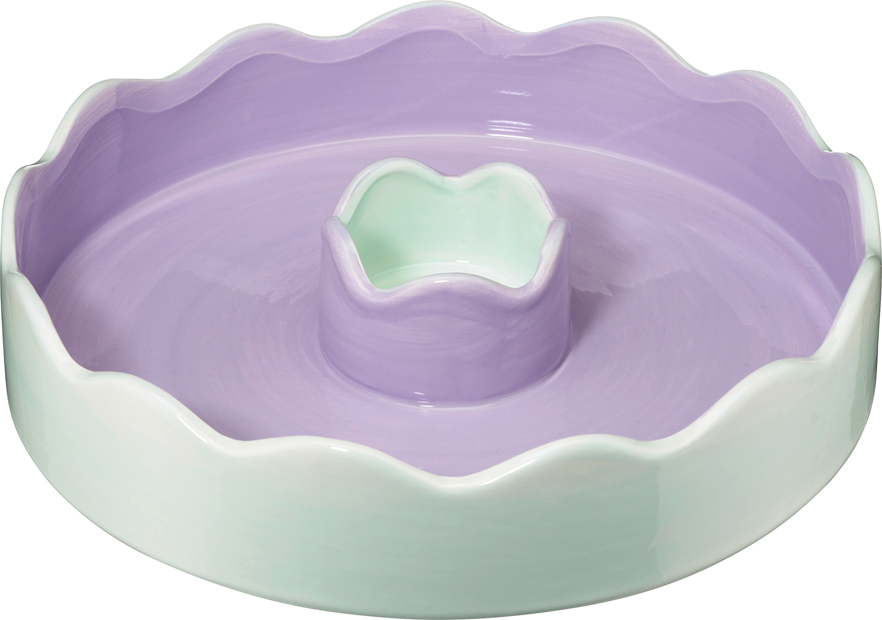 Servierschale aus Keramik, gewellt, mint/flieder (28 cm)